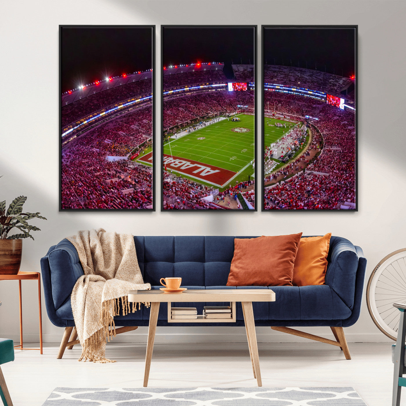 MGV-FC-48X32-3P - Bryant-Denny Stadium Night Game Triple Canvas Wall Art - Alabama Crimson Tide Football Match