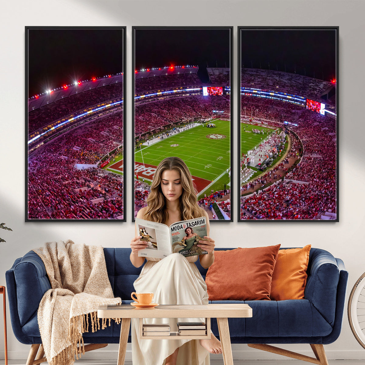 11343-MGV-CV-36X24 - Bryant-Denny Stadium Night Game Triple Canvas Wall Art | Alabama Crimson Tide Football