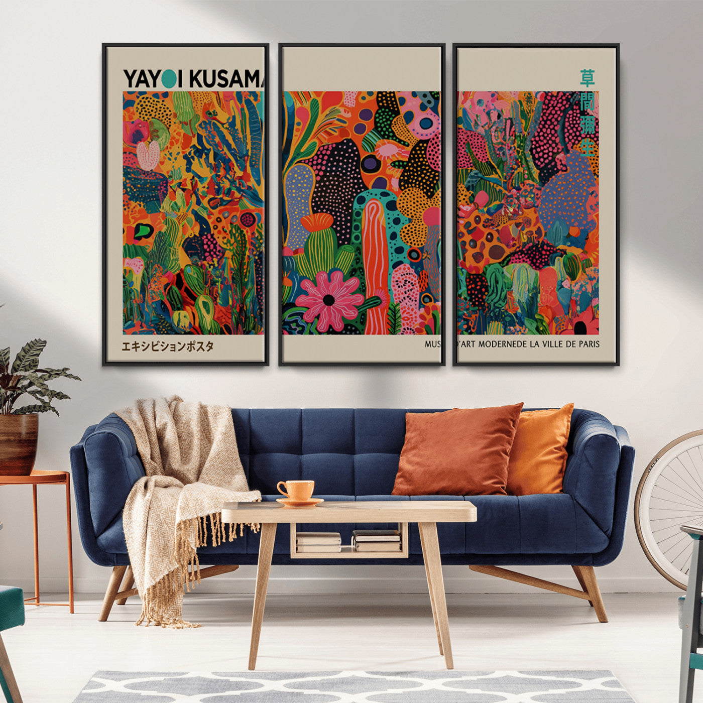 MGV-FC-48X32-3P - Framed Yayoi Kusama 1986 Wall Art Print – Japanese Wall Art Print, Wabi Sabi Yayoi Kusama Print -