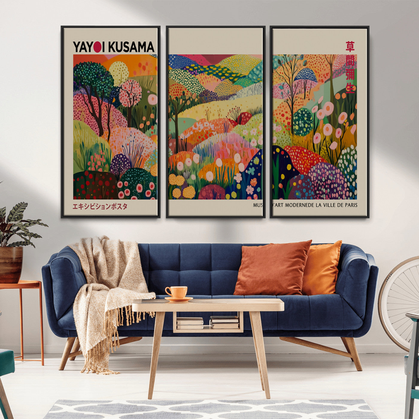 MGV-FC-48X32-3P - Framed Yayoi Kusama 1986 Wall Art Print – Japanese Wall Art Print, Wabi Sabi Yayoi Kusama Print -