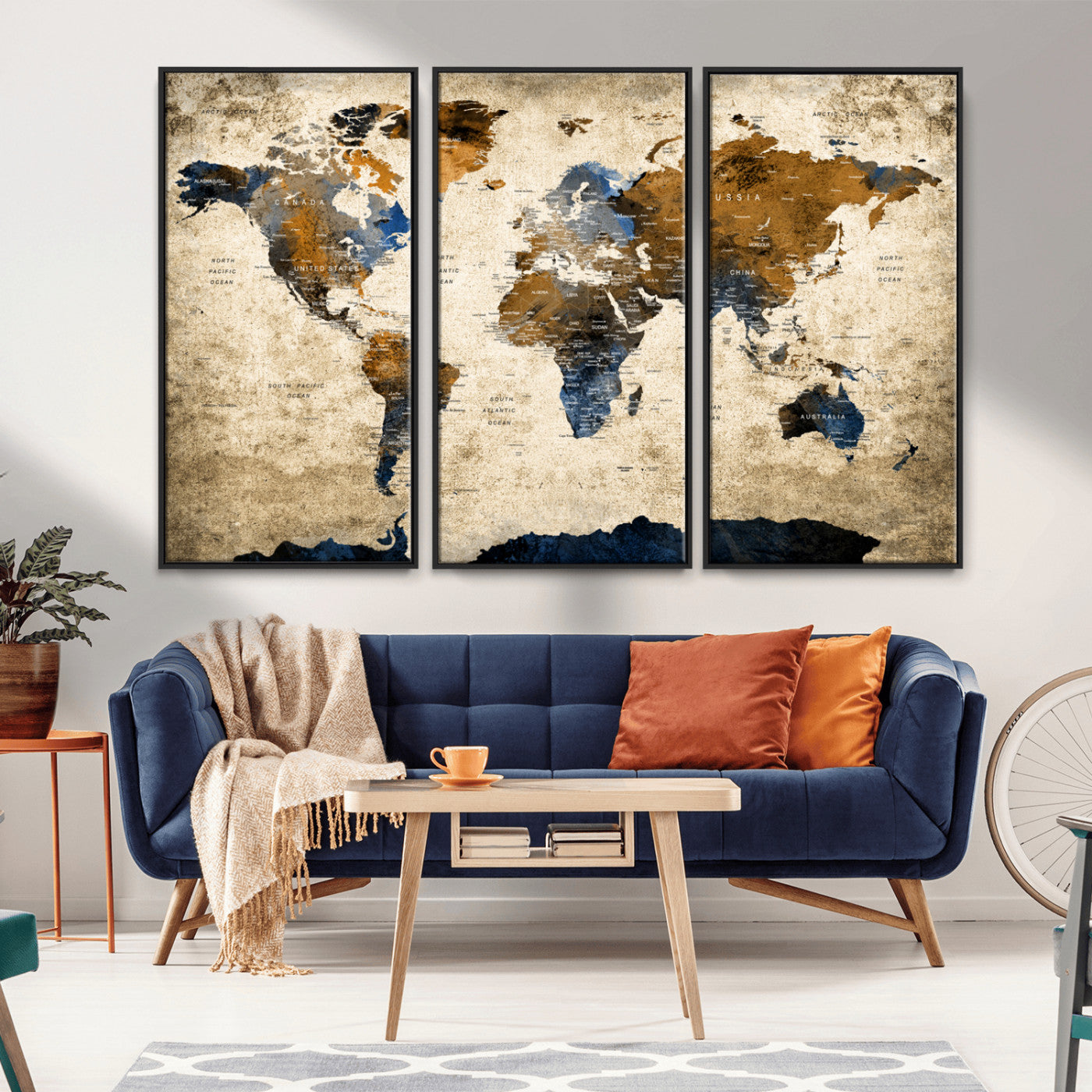 MGV-FC-48X32-3P - World Map Canvas Print – Framed Wall Art Anniversary Gift or Home Adventure Decor