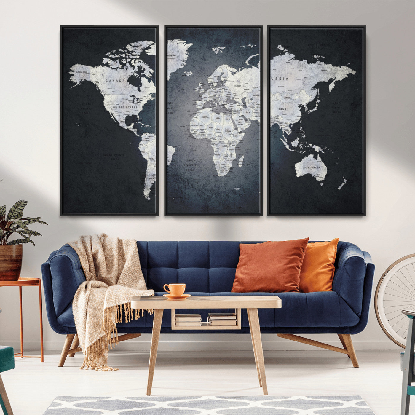 MGV-FC-48X32-3P - World Map Wall Art Canvas Print for Home and Office Decor