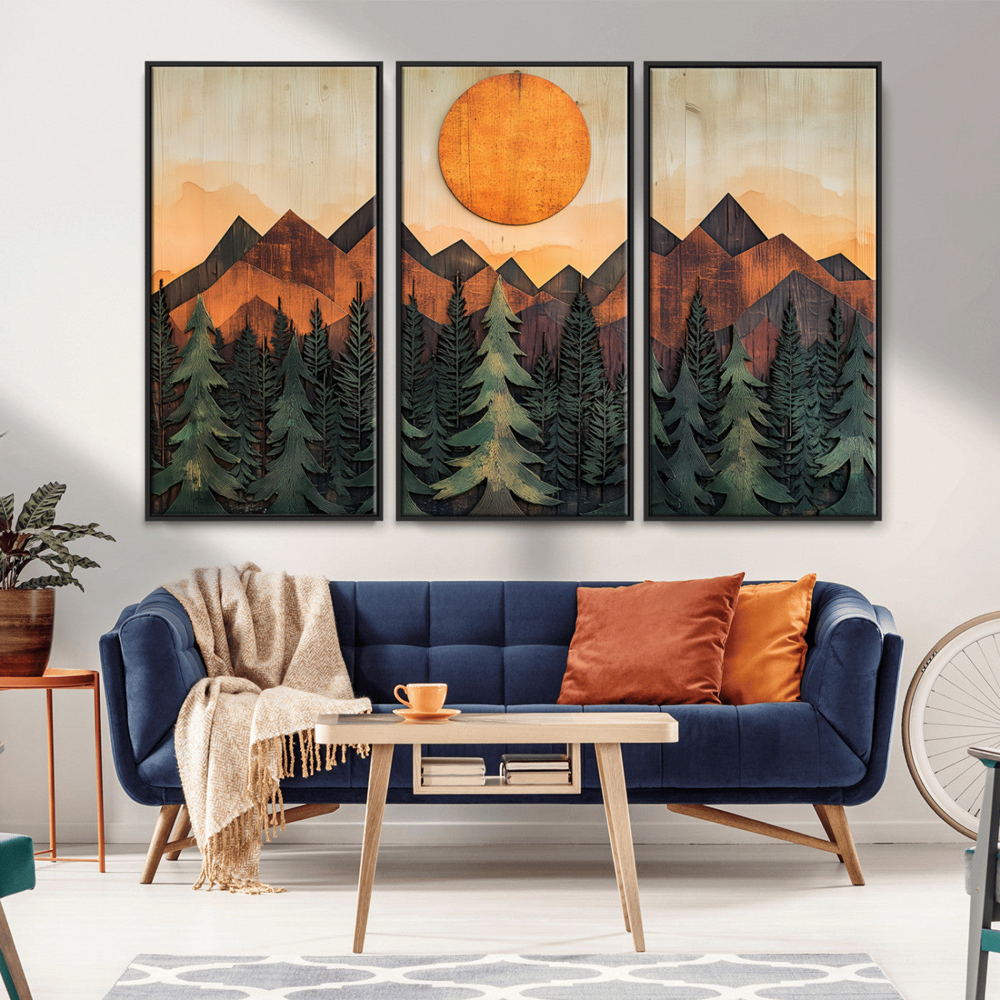 MGV-FC-48X32-3P - Sunset Mountain Landscape Canvas Wall Art Print - Nature Decor for Living Room, Office