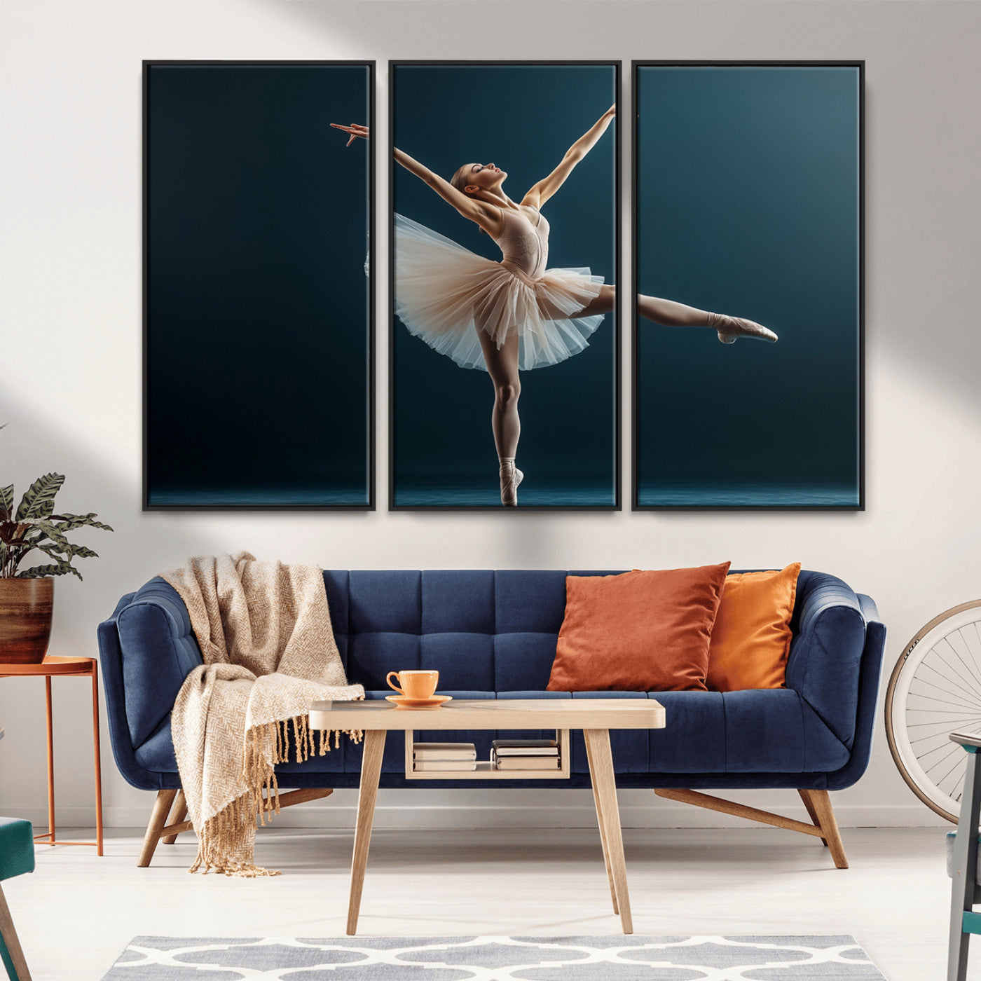 An elegant ballerina captured mid-pose on pointe, radiating grace and strength in a perfectly lit studio setting, her tutu fanned out in delicate symmetry.