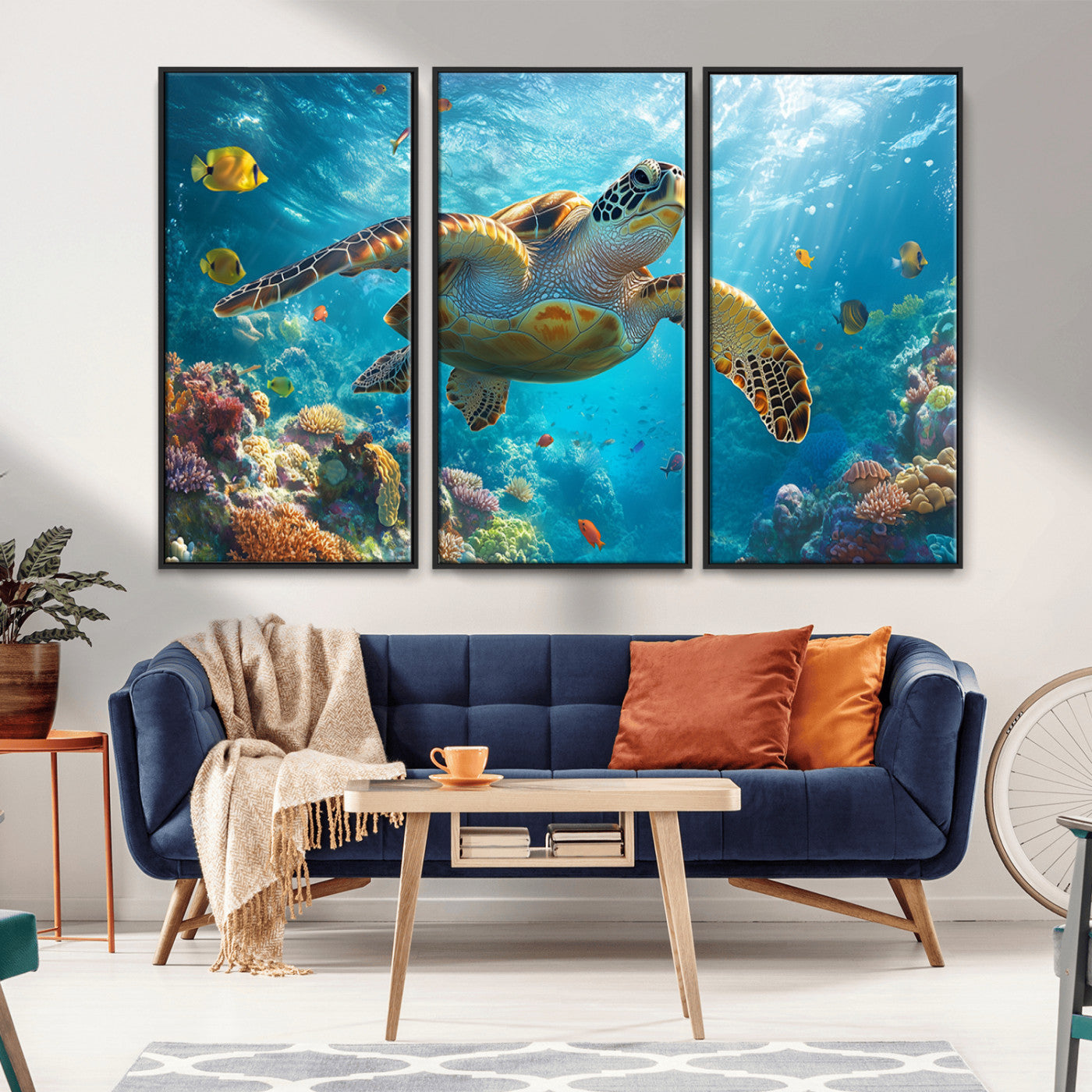MGV-FC-48X32-3P - Sea Turtle Underwater Canvas Wall Art Print - Vibrant Ocean Wildlife Decor, Marine Wall Art