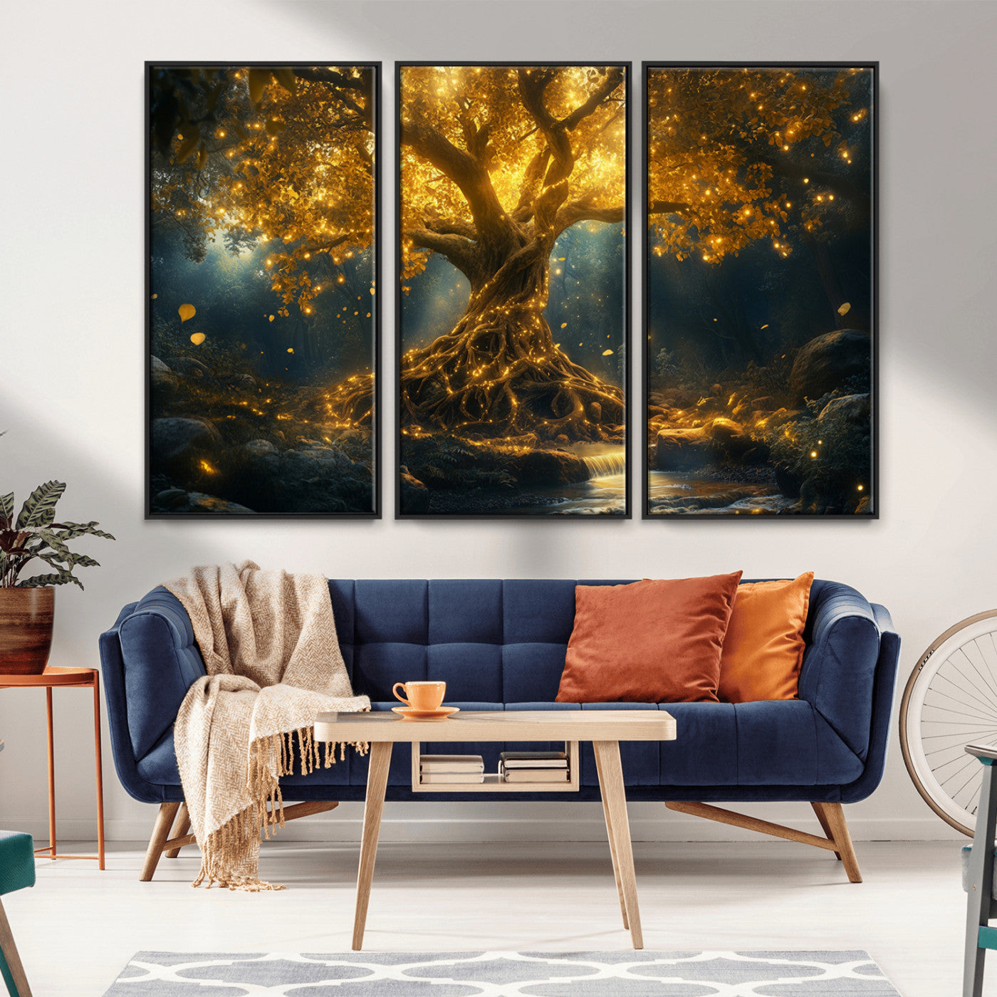 MGV-FC-48X32-3P - Golden Tree of Life Canvas Wall Art Print - Majestic Glowing Tree Wall Art Print