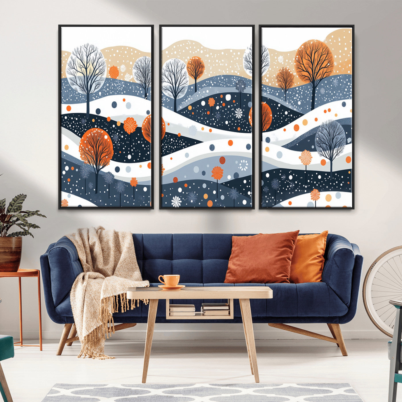 MGV-FC-48X32-3P - Abstract Winter Landscape Canvas Wall Art Print -  Large Colorful Nature Wall Decor
