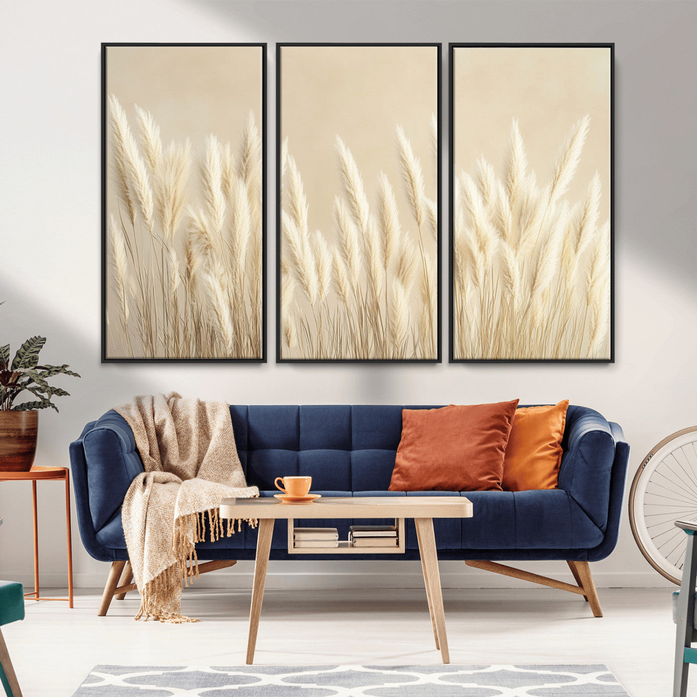 MGV-FC-48X32-3P - Grass Wall Art Print - Elegant Neutral Decor for Living Room, Boho Minimalist Artwork, Ready to Hang