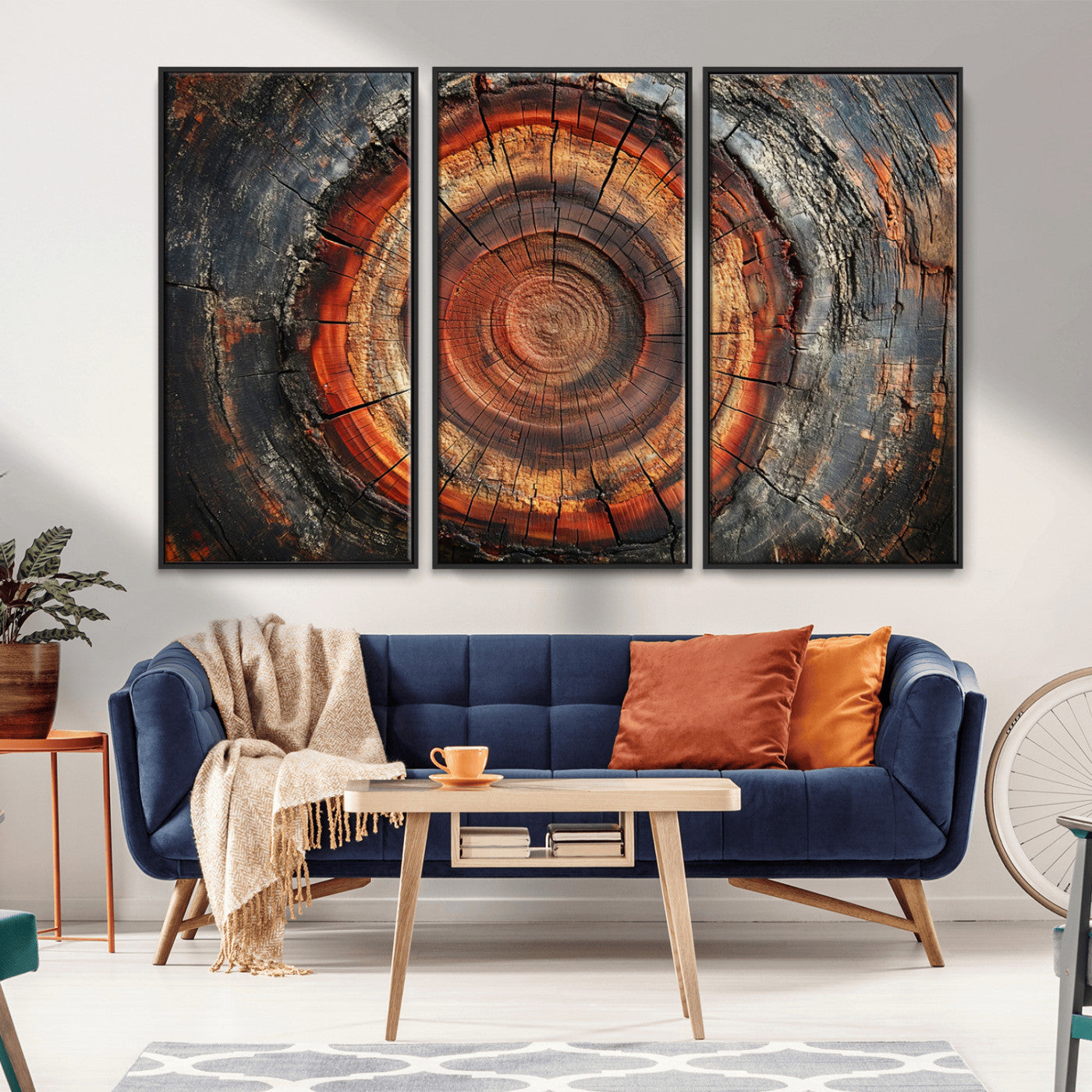 MGV-FC-48X32-3P - Wood Grain Canvas Wall Art - Framed Abstract Tree Ring Framed Wall Art, Wood Grain Canvas Wall