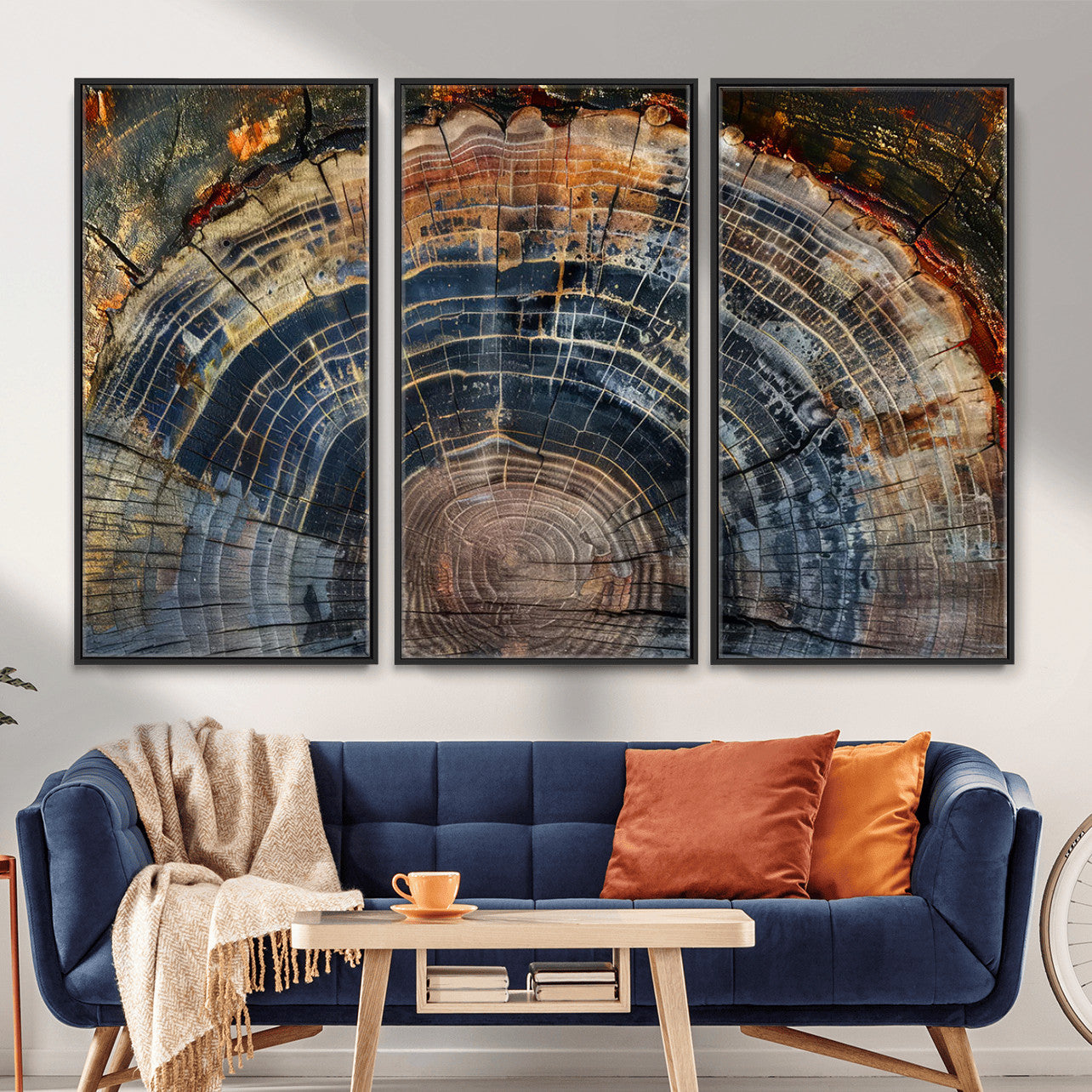 16193-MGV-CV-36X24 - Framed Wood Tree Ring Wall Art - Abstract Colorful Wood Ring Wall Decor for Minimalist Home Decor