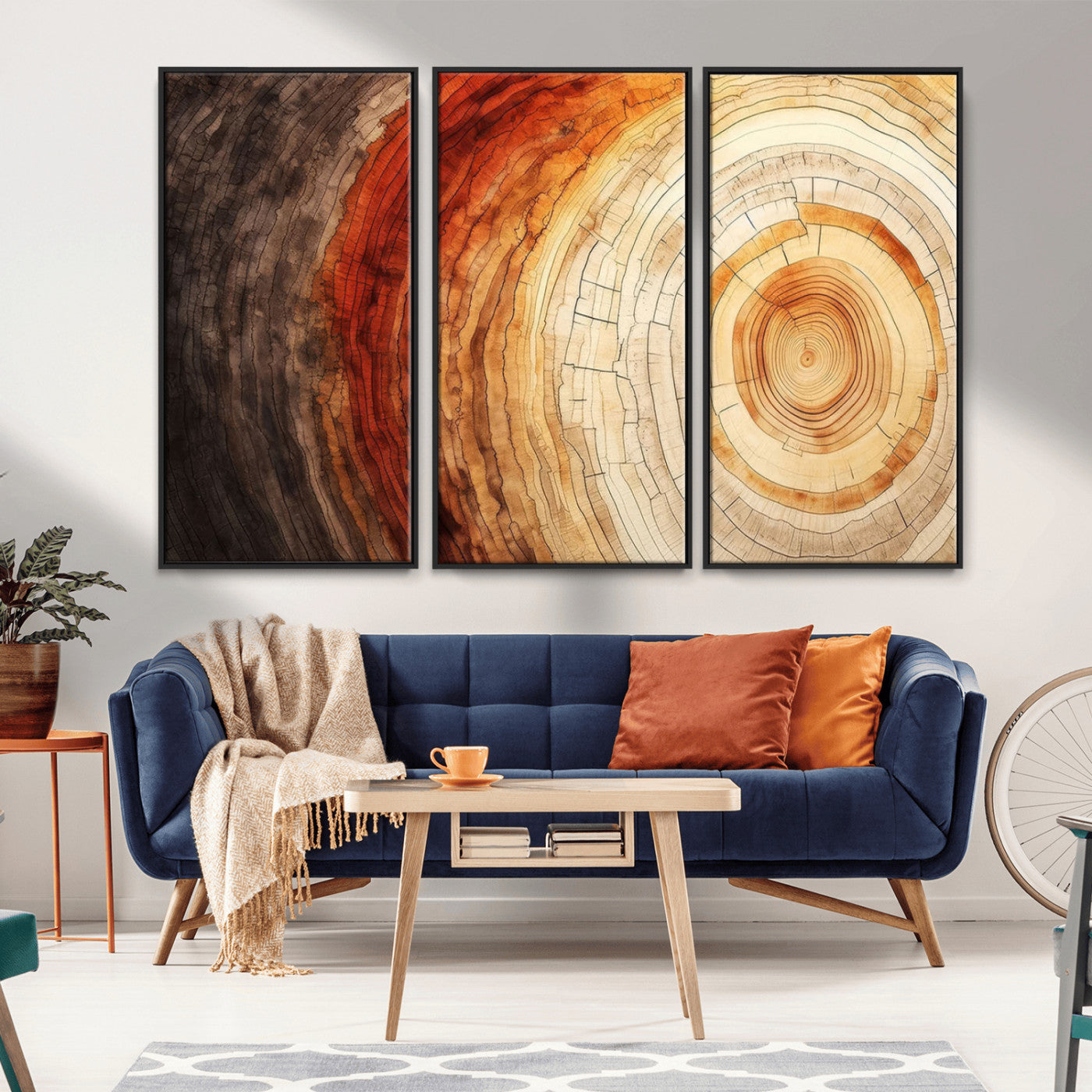 MGV-FC-48X32-3P - Tree Ring Print on Canvas Wall Art, Tree Stump Print, Wood Wall Art Living Room, Abstract Natural