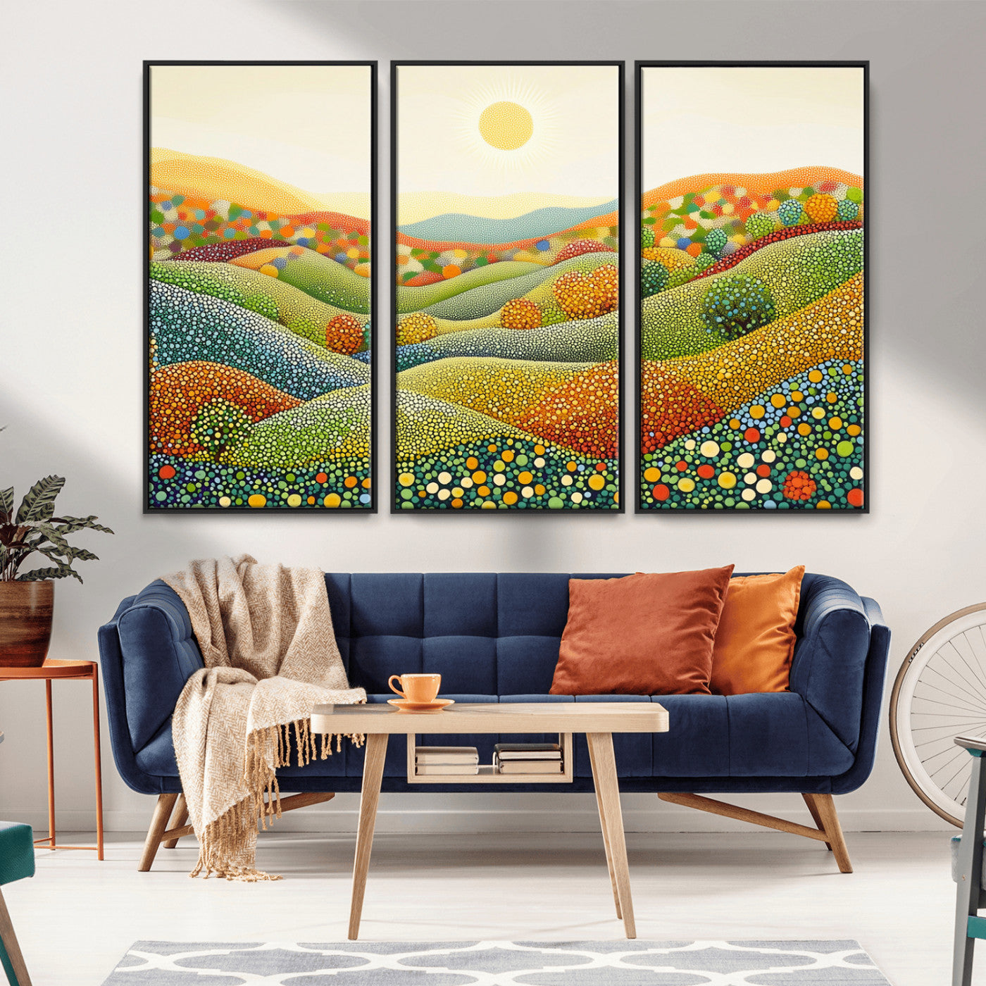 MGV-FC-48X32-3P - YAYOI KUSAMA Wall Art - Colorful Dot Art Landscape Canvas, Framed Japanese Dot Art