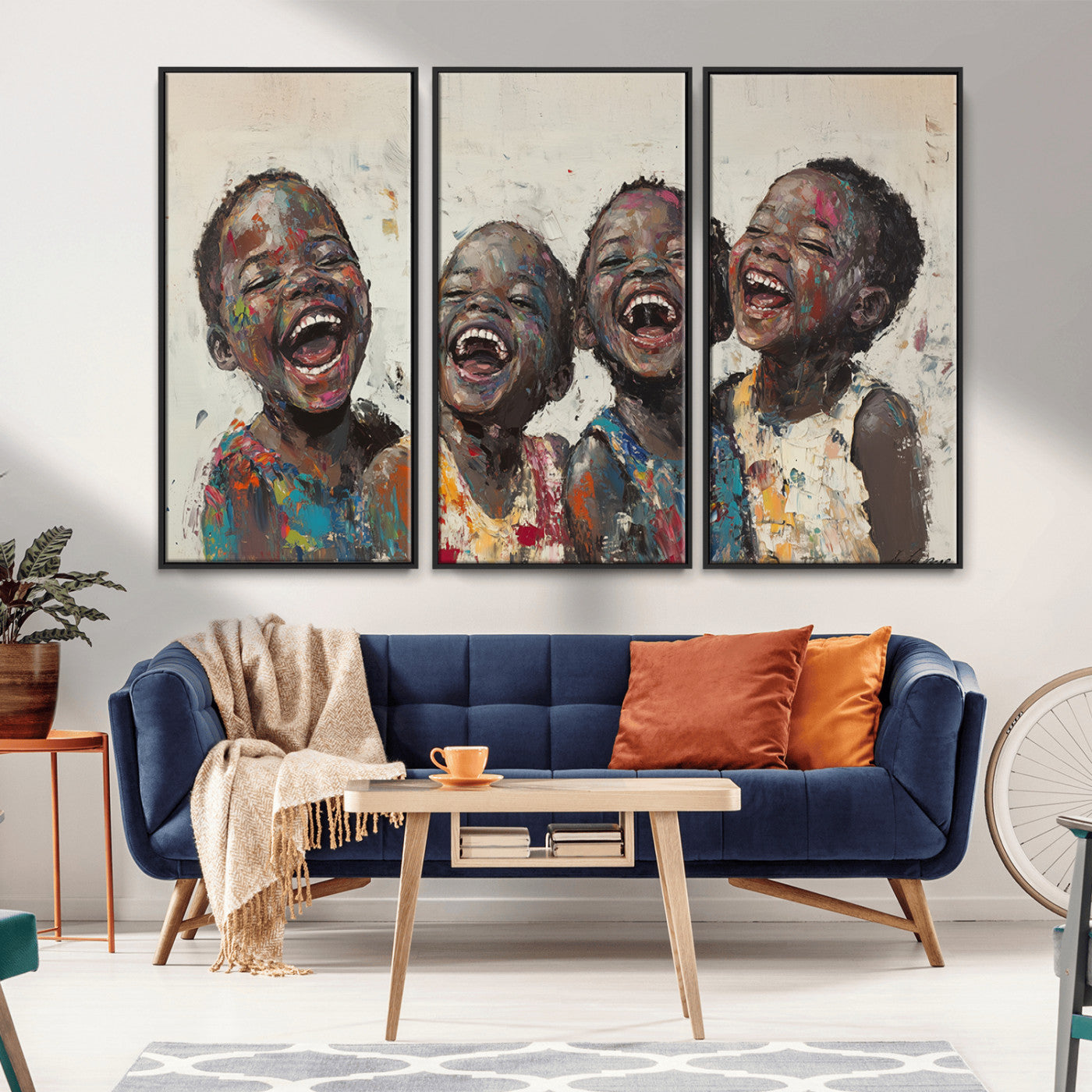 85256-MGV-CV-36X24-Shai Yossef Print - Joyful Childhood Canvas Wall Art - Expressive Impasto Painting of Laughing