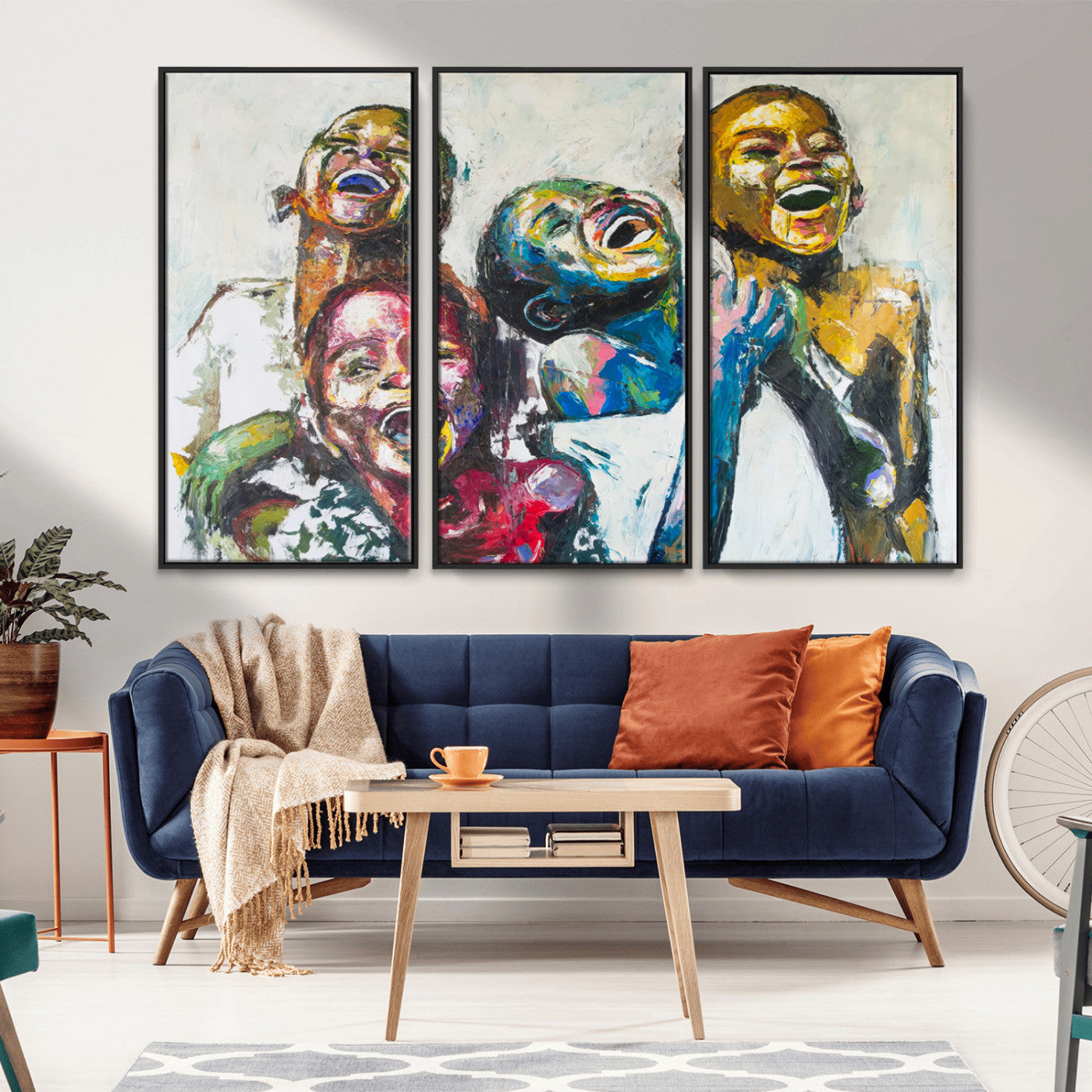 MGV-FC-48X32-3P - Shai Yossef Style Canvas Art - Joyful African Black Kids Impasto Painting with Vibrant Brushstrokes,