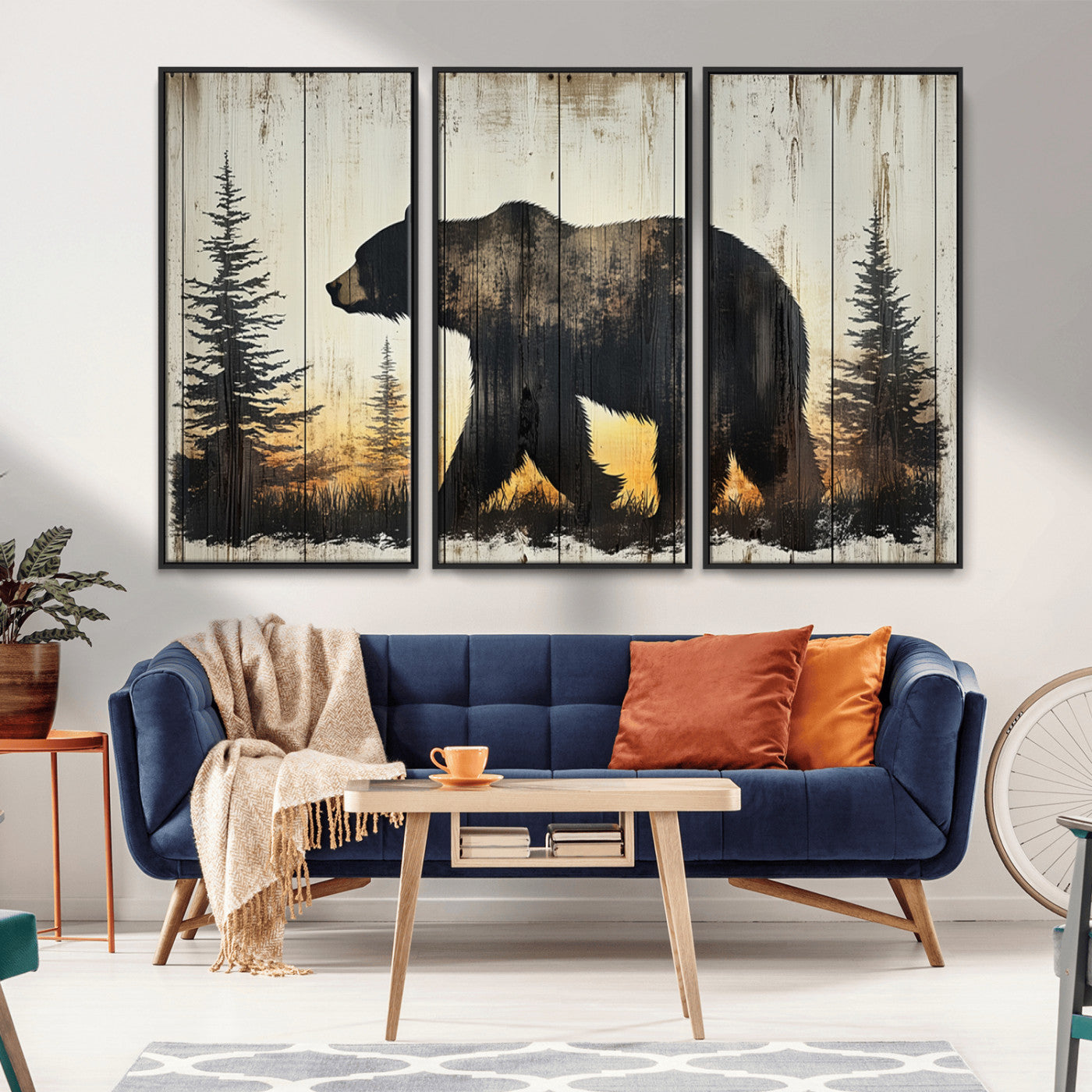 83875-MGV-CV-36X24-Vintage Bear Wall Art Canvas Print for Farmhouse - Mountain Wood Canvas Wall Art - Forest Silhouette