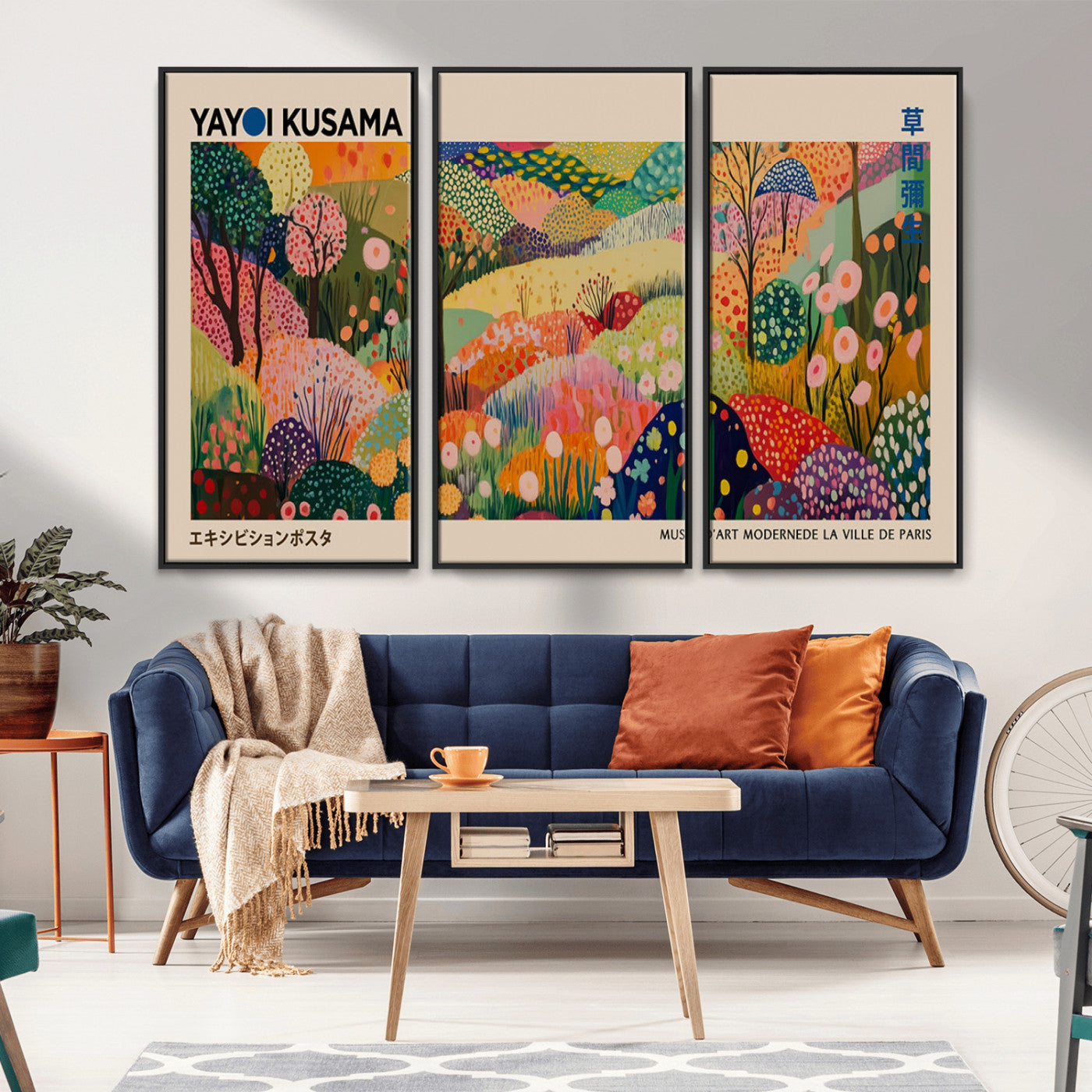 MGV-FC-48X32-3P - Yayoi Kusama Japanese Art Canvas Print, Abstract Art, Large Yayoi Kusama Framed Print, Japanese Wabi