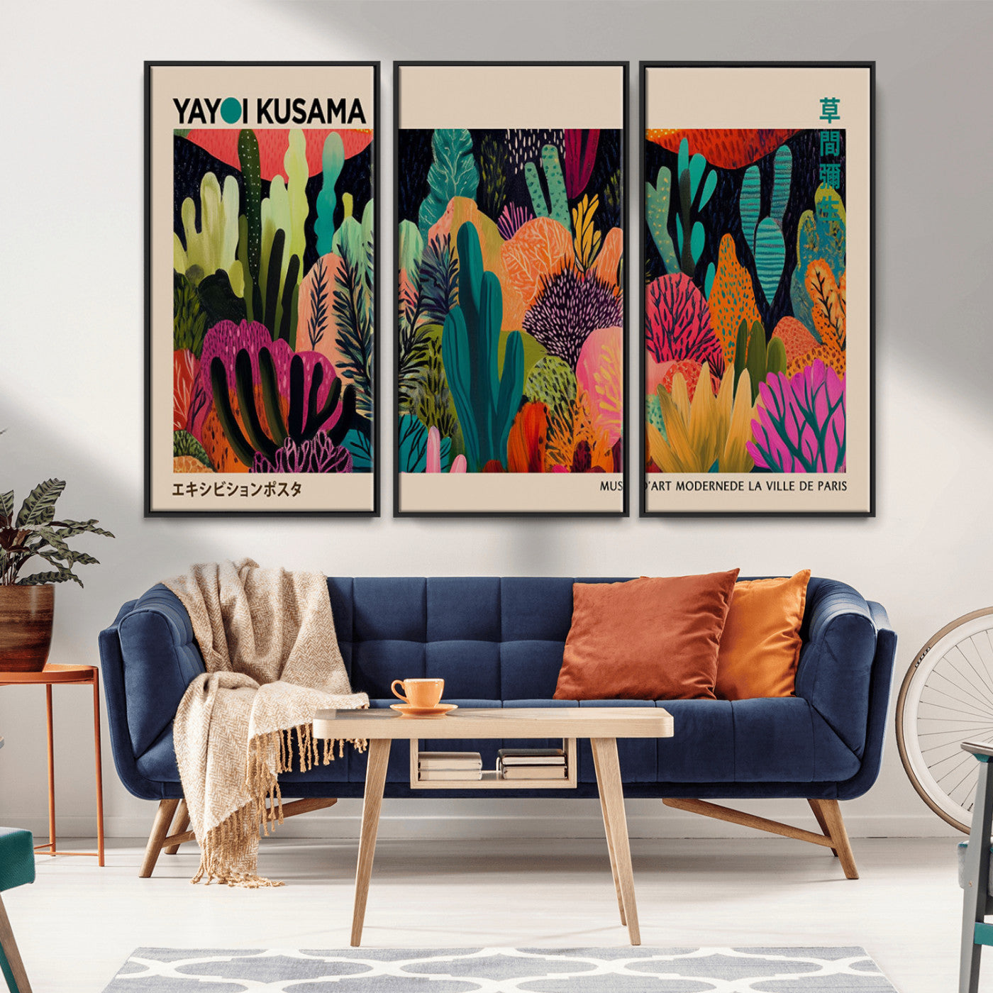 MGV-FC-48X32-3P - Yayoi Kusama Wall Art Canvas Print, Abstract Art, Large Yayoi Kusama Framed Canvas Print, Japanese