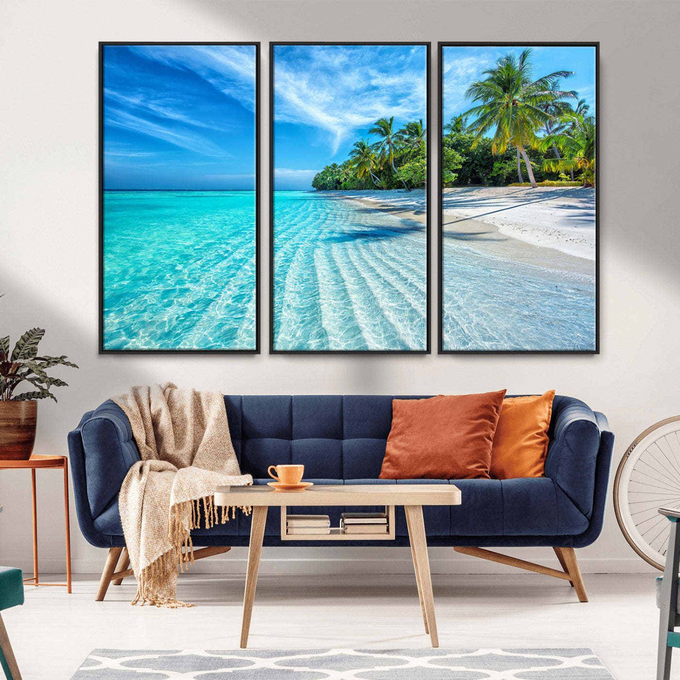 MGV-FC-48X32-3P - Tropical Beach Wall Art Canvas Print - Serene Ocean Landscape with Crystal Clear Turquoise Water and