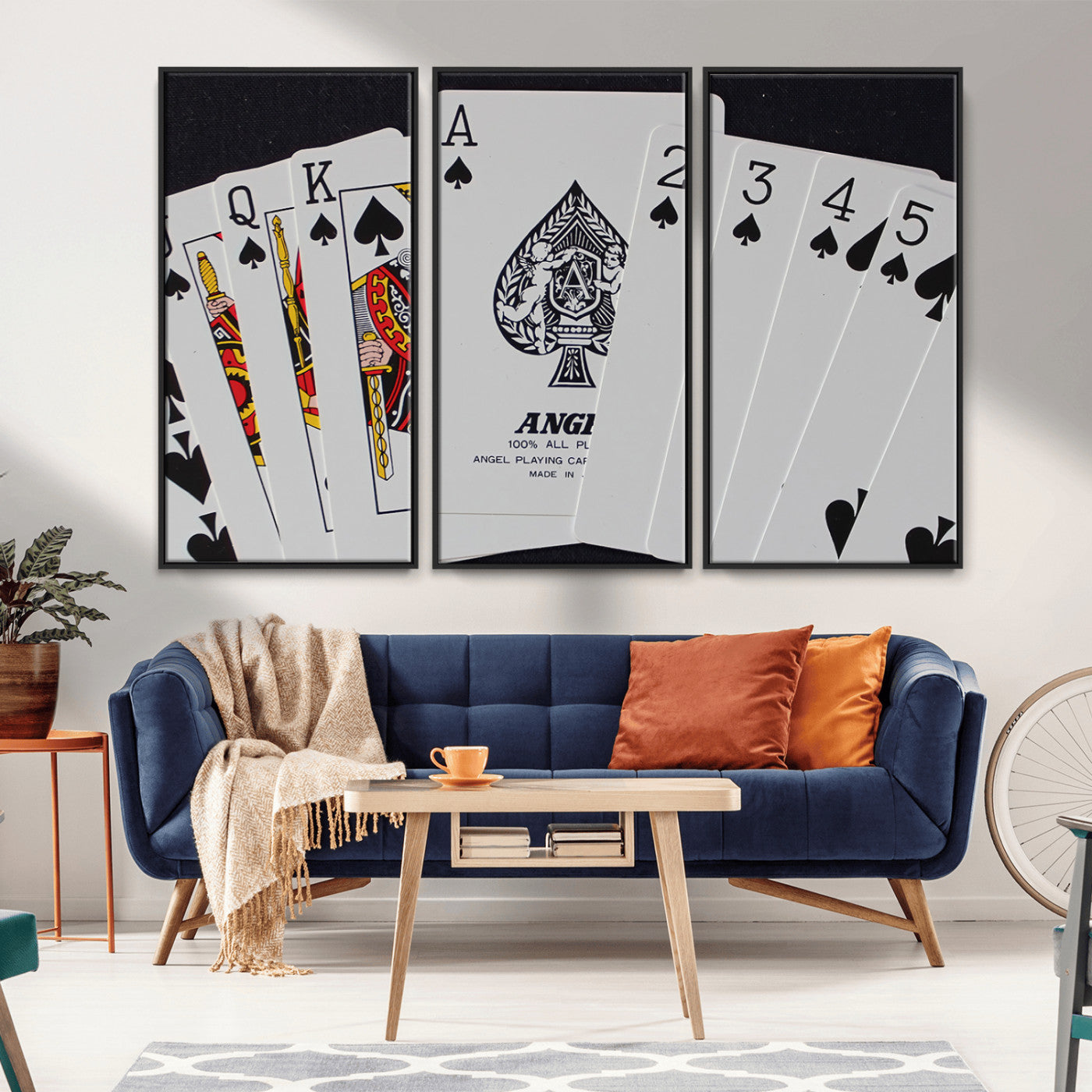 MGV-FC-48X32-3P - Poker Wall Art - Playing Cards Canvas Wall Art Print - Ace of Spades and Royal Flush Design, Perfect