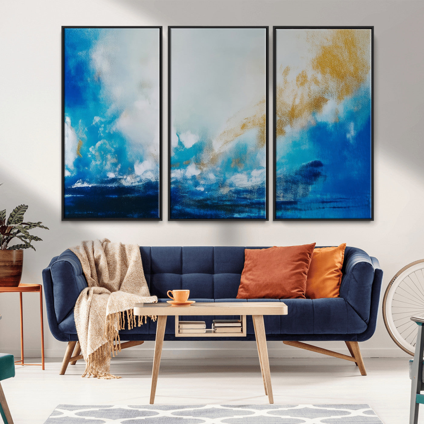 MGV-FC-48X32-3P - Blue Abstract Print - Dynamic Ocean-Inspired Canvas Wall Art