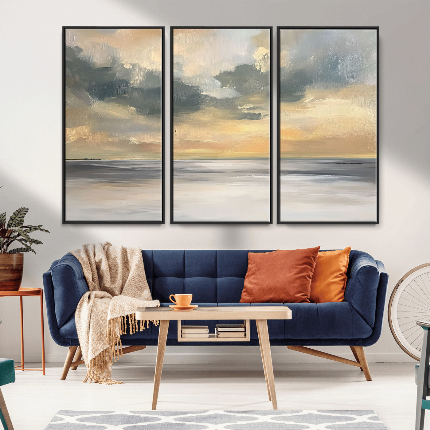 MGV-FC-48X32-3P - Modern Coastal Artwork with Vibrant Abstract Ocean Waves Wall Art Canvas Print for Contemporary