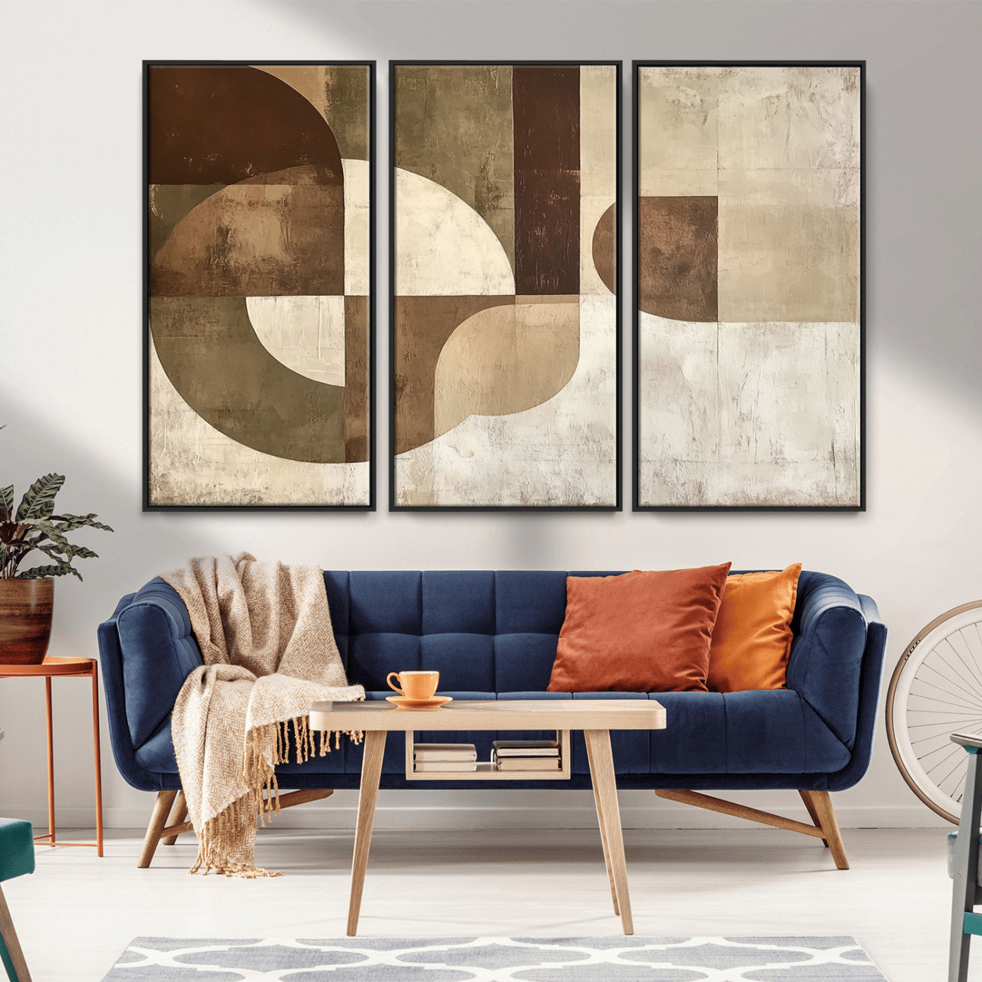 MGV-FC-48X32-3P - Wabi Sabi Geometric Wall Art | Abstract Modern Minimalist Canvas Print with Neutral Mid Century Art