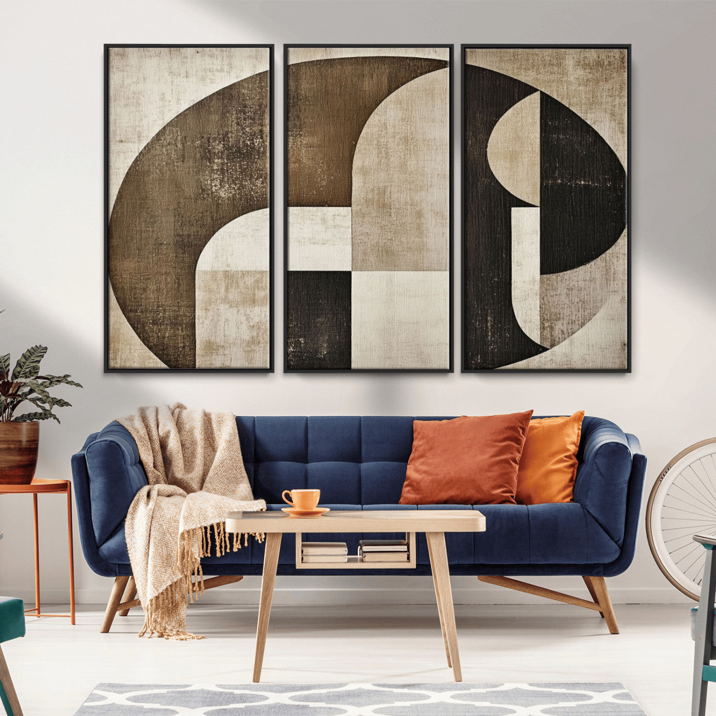 MGV-FC-48X32-3P - Wabi Sabi Abstract Wall Art | Geometric Modern Minimalist Canvas Print with Neutral Mid Century Art