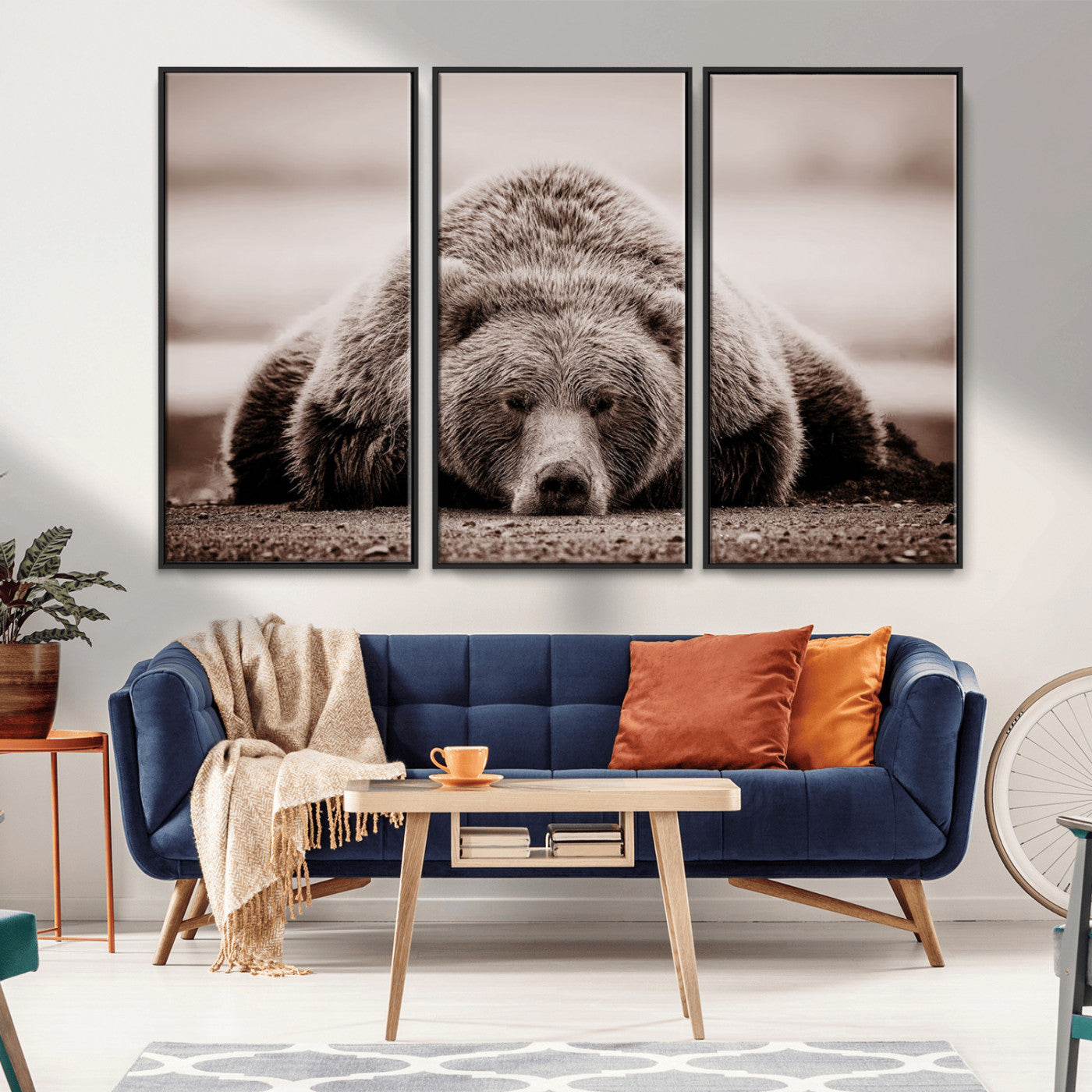 MGV-FC-48X32-3P - Grizzly Bear Wall Art Print - Bear Canvas Wall Art - Rustic Bear Portrait Canvas Print for Cabin Wall Decor and Nature-Inspired Spaces