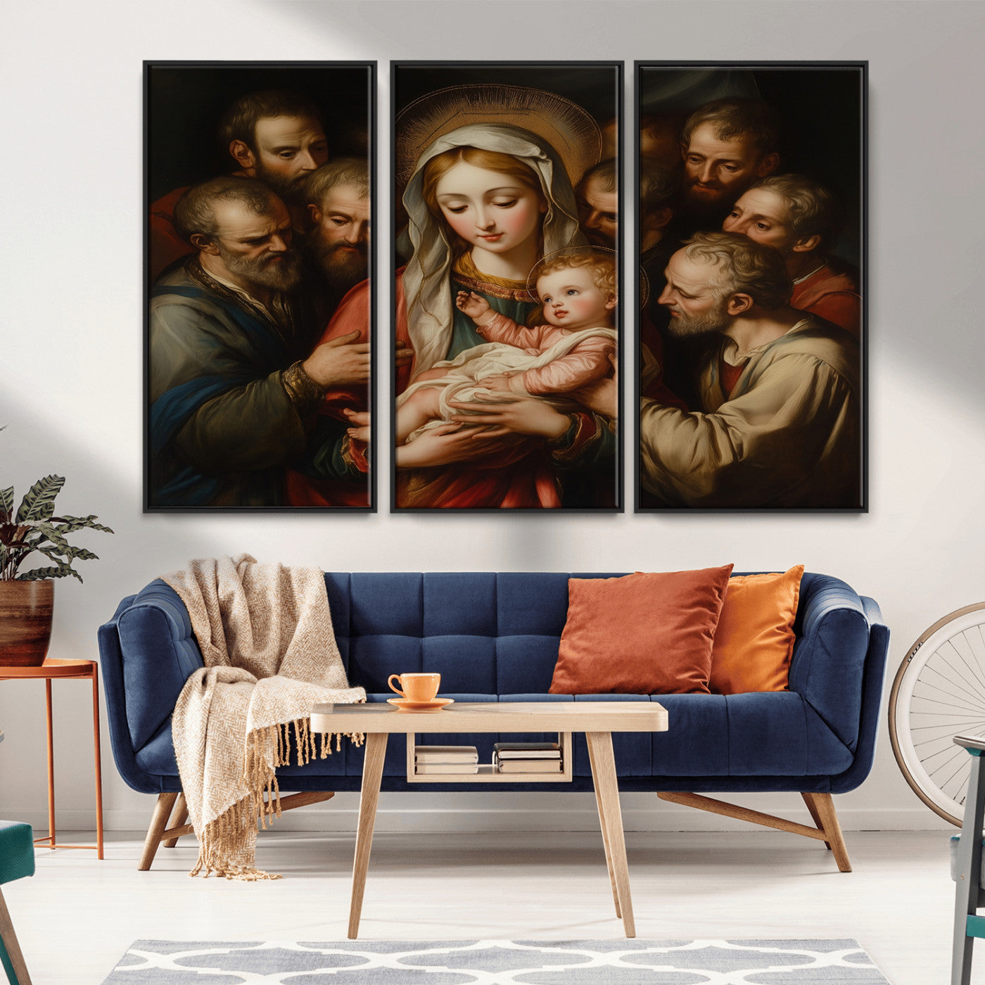 MGV-FC-48X32-3P - Religious Canvas Wall Art Print - Madonna and Child with Apostles Art Print - Classic Christian