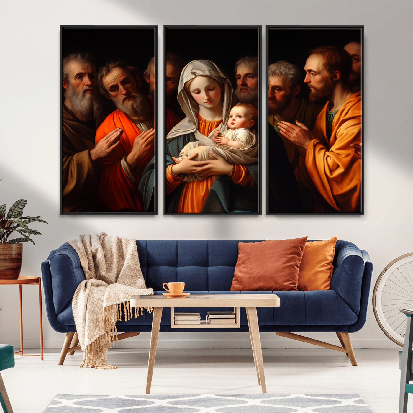 MGV-FC-48X32-3P - Religious Canvas Wall Art Print - Madonna and Child with Apostles Art Print - Classic Christian