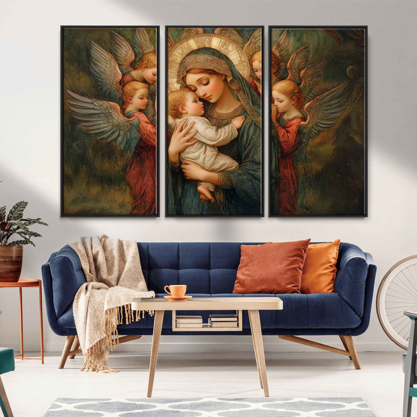 MGV-FC-48X32-3P - Mary Jesus Canvas Wall Art Print - Madonna and Child with Angels Art Print - Classic Christian
