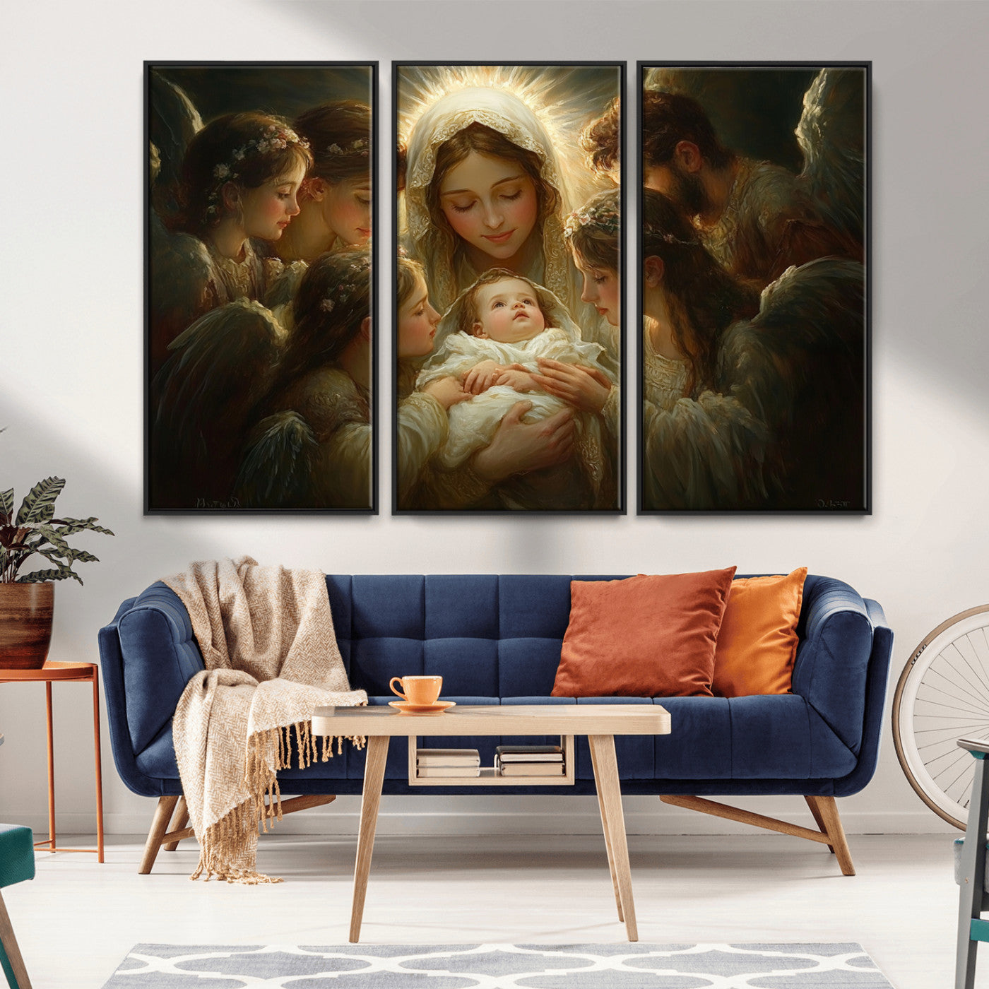 MGV-FC-48X32-3P - Mary Jesus Canvas Wall Art Print - Madonna and Child with Apostles Art Print - Classic Christian