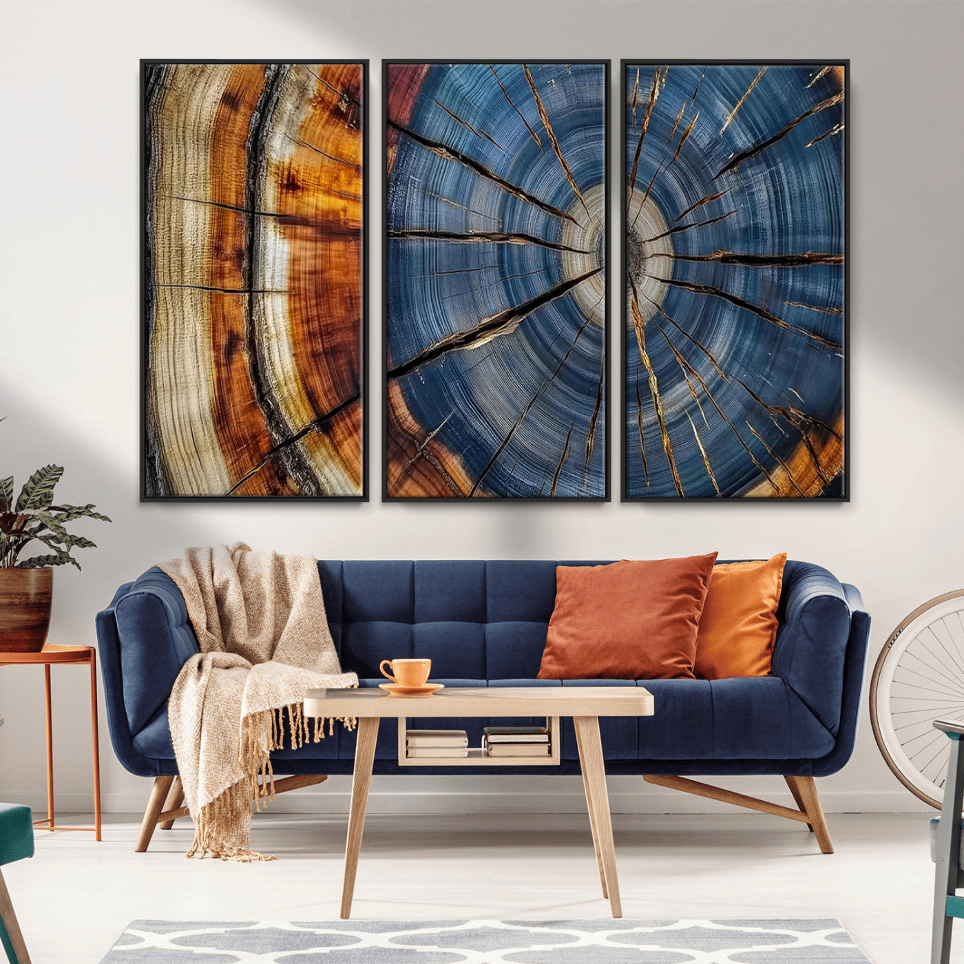 MGV-FC-48X32-3P - Abstract Tree Rings Canvas Wall Art - Wood Grain Canvas Print - Nature-Inspired Modern Wood Grain