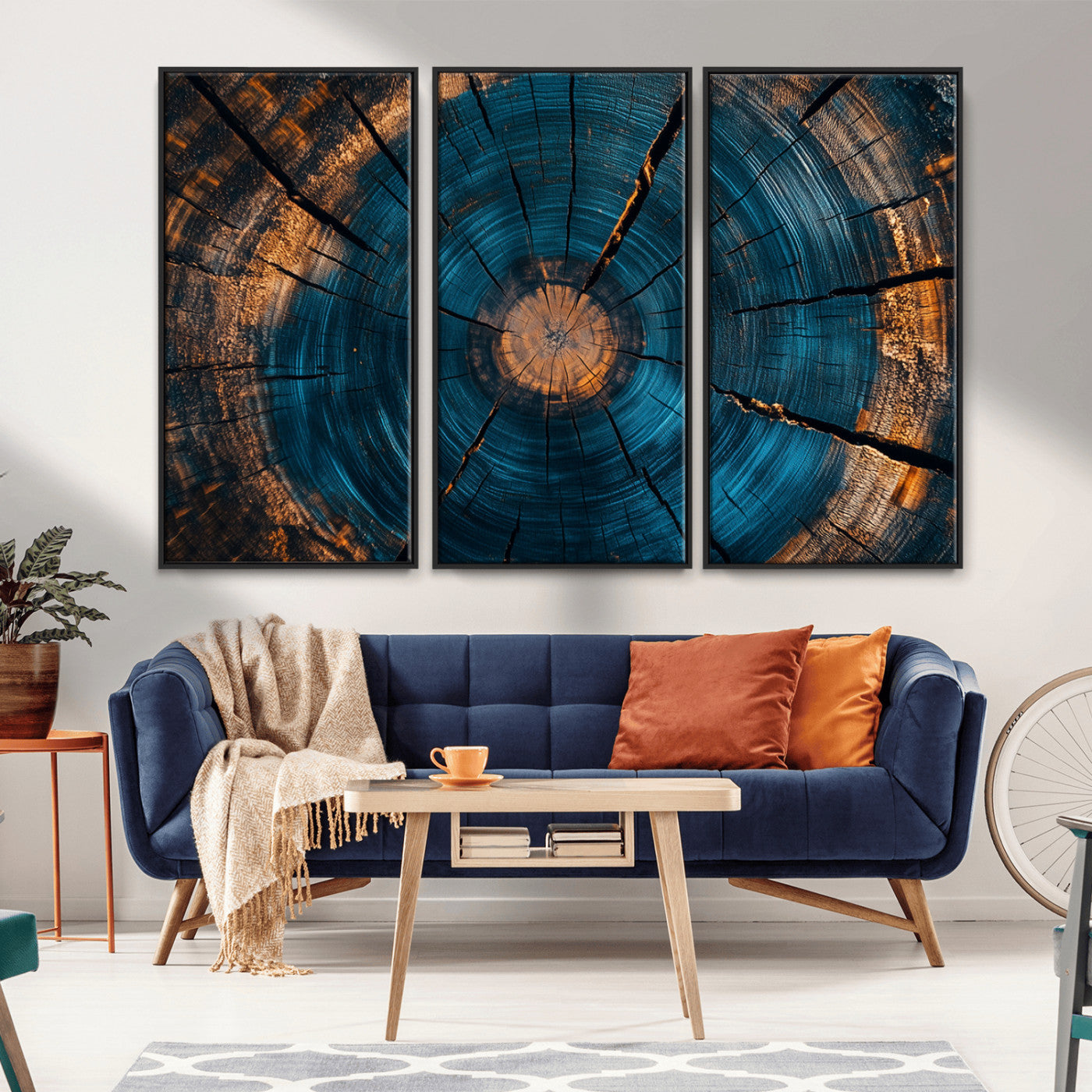 MGV-FC-48X32-3P - Abstract Tree Rings Wall Art Canvas Print - Wood Grain Rings Artwork Print - Nature Woodland Modern
