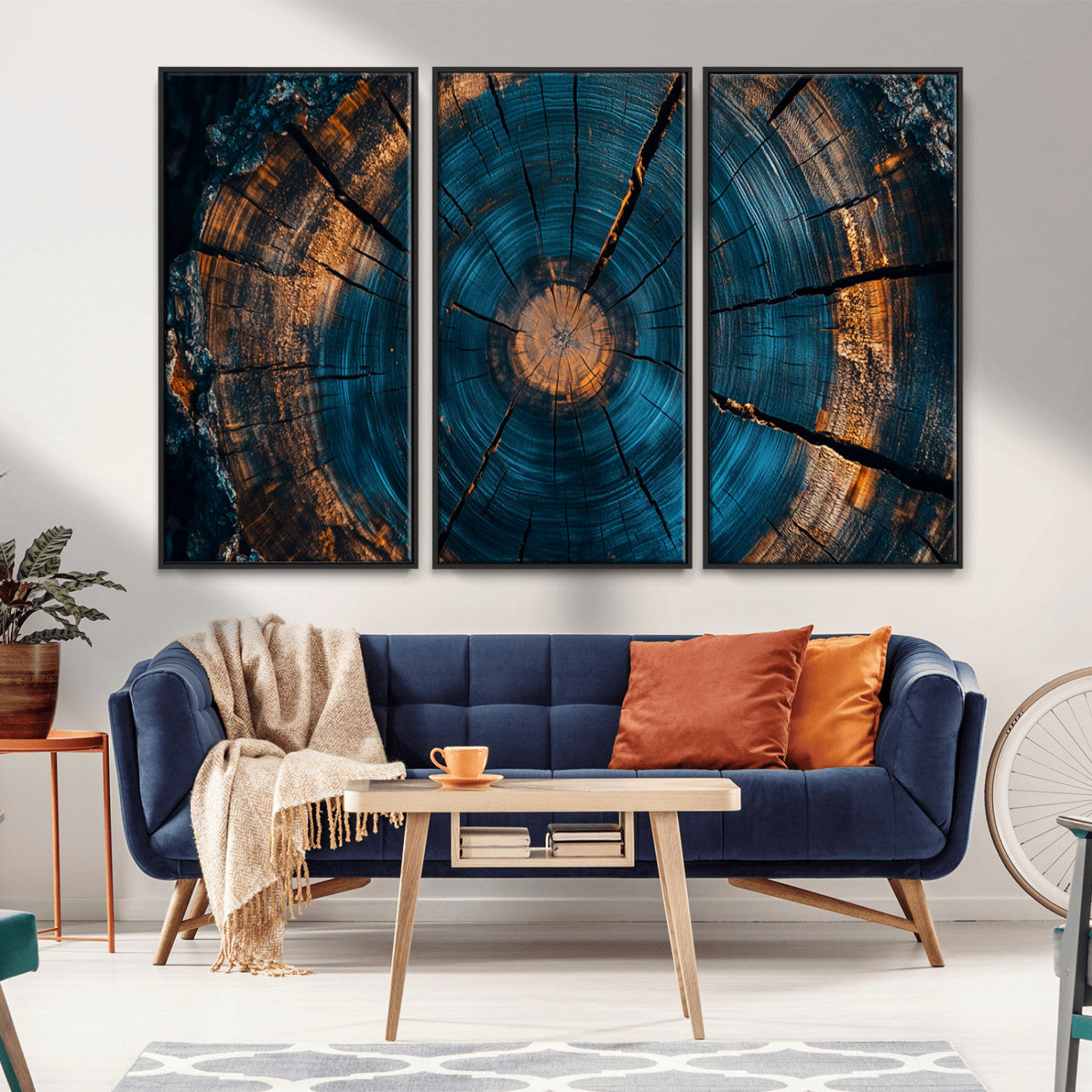 MGV-FC-48X32-3P - Farmhouse Wall Art - Abstract Tree Rings Canvas Wall Art Print, Framed Wood Grain Rings Artwork