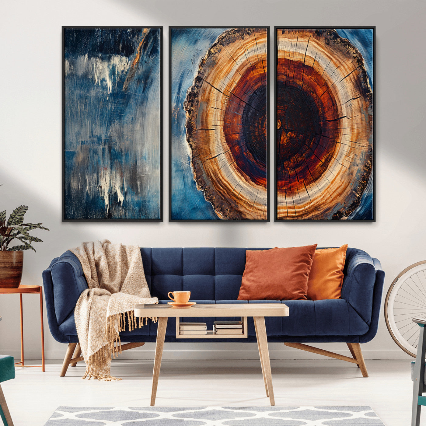 MGV-FC-48X32-3P - Abstract Tree Rings Wall Art Canvas Print - Wood Grain Rings Canvas Print - Nature Woodland Wall