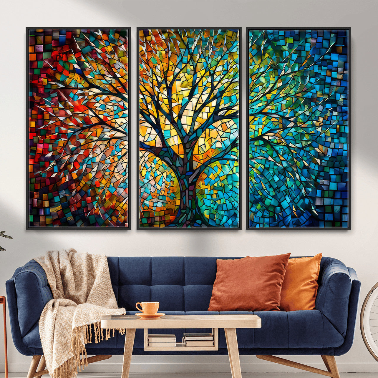 99325-MGV-CV-36X24 - Yggdrasil Tree of Life Wall Art Print Canvas | Mosaic Style 3-Panel Canvas Print
