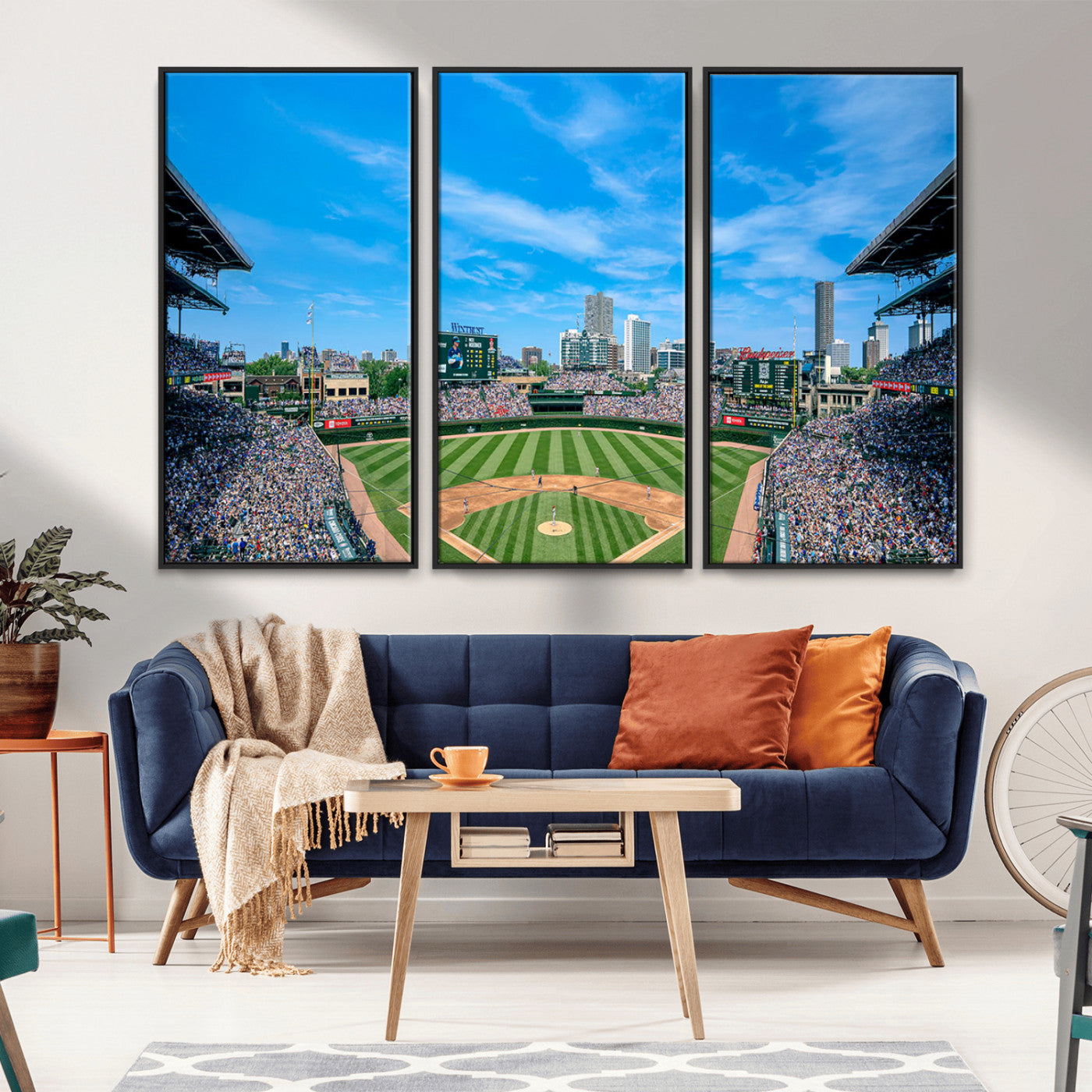 MGV-FC-48X32-3P - Wrigley Field Chicago Cubs Panoramic Art Multi Piece Canvas - Iconic Baseball Stadium Print for