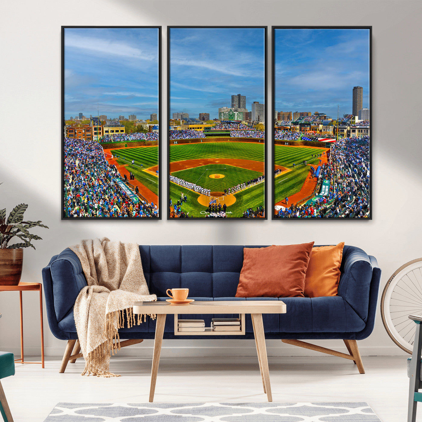 MGV-FC-48X32-3P - Wrigley Field Chicago Cubs Panoramic Multi Piece Canvas Wall Art - Iconic Baseball Stadium Canvas
