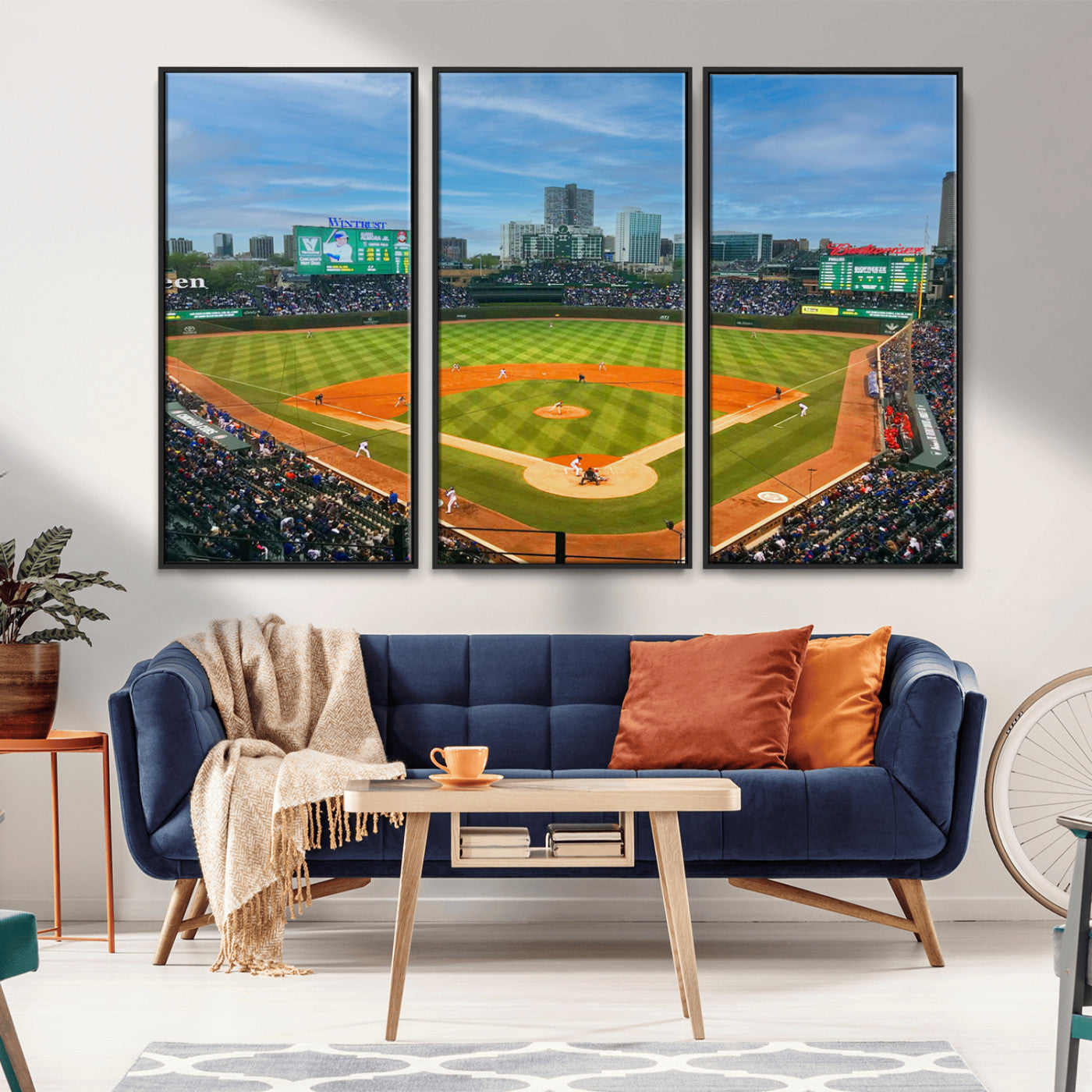 MGV-FC-48X32-3P - Wrigley Field Chicago Cubs Panoramic Multi Piece Canvas Wall Art - Iconic Baseball Stadium Print for