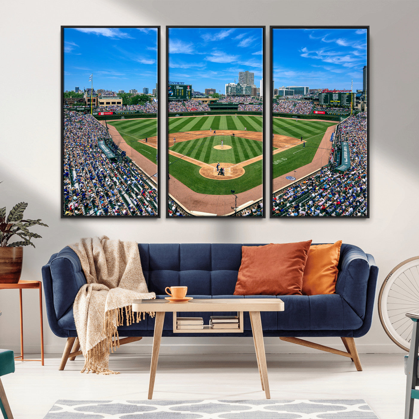 MGV-FC-48X32-3P - Wrigley Field Chicago Cubs Panoramic Multi Piece Canvas Wall Art - Iconic Baseball Stadium Print for