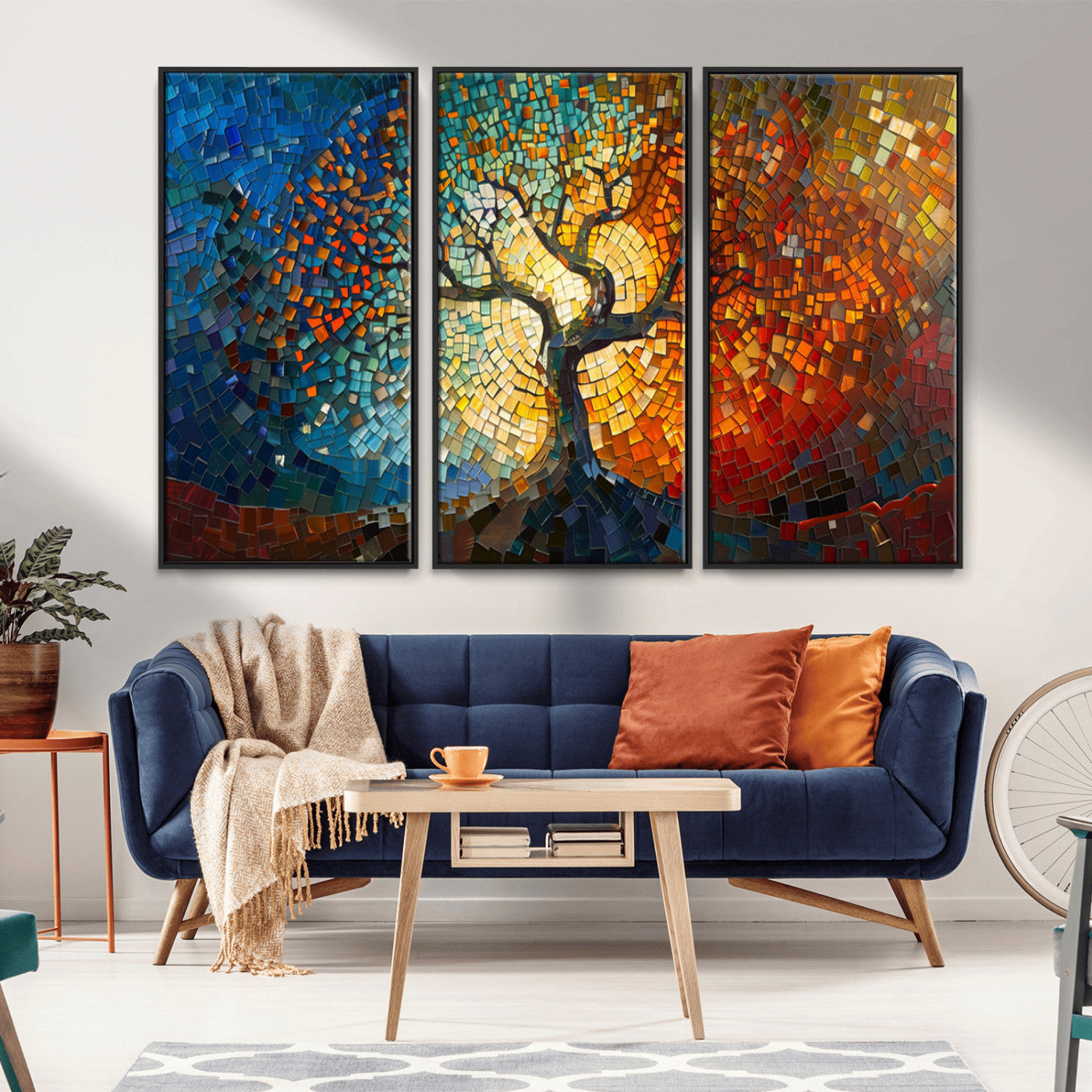 MGV-FC-48X32-3P - Mosaic Tree Canvas Wall Art Canvas Print – Vibrant Stained Glass-Inspired Tree of Life - Ready to