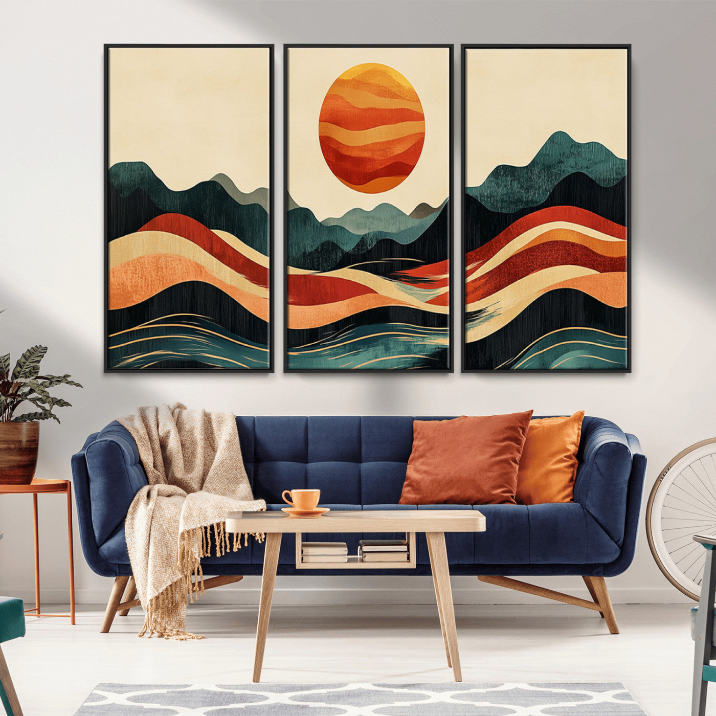 MGV-FC-48X32-3P - Mountain Triptych Wall Art - Western Nature Prints - Framed Boho Pine Tree Canvas for Log Cabin or