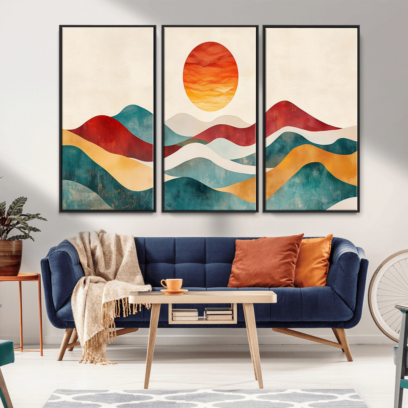 MGV-FC-48X32-3P - Southwest Mountain Canvas - Boho Triptych Wall Art - Rustic Woodland Nursery Decor - Abstract Nature