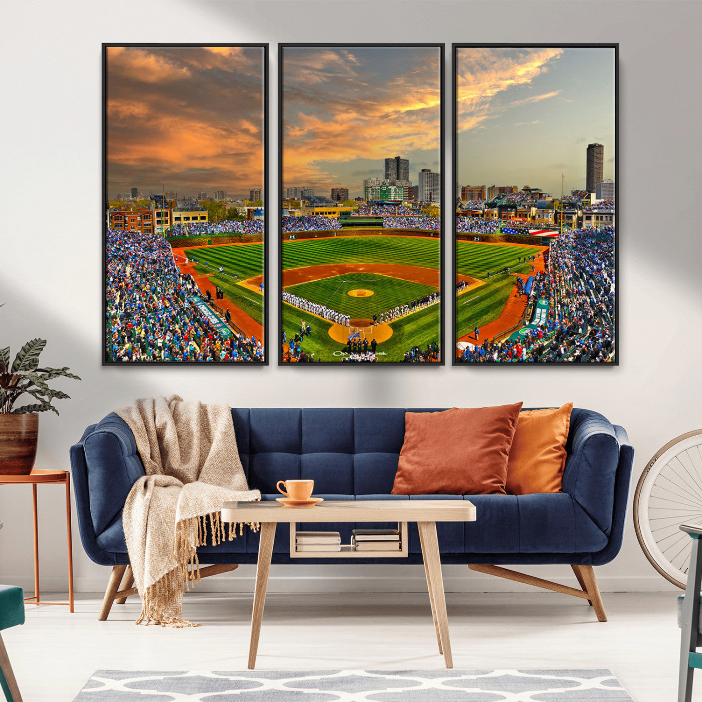 MGV-FC-48X32-3P - Chicago Wrigley Field Canvas Wall Art - Iconic Baseball Stadium Art Print - Wrigley Field Chicago