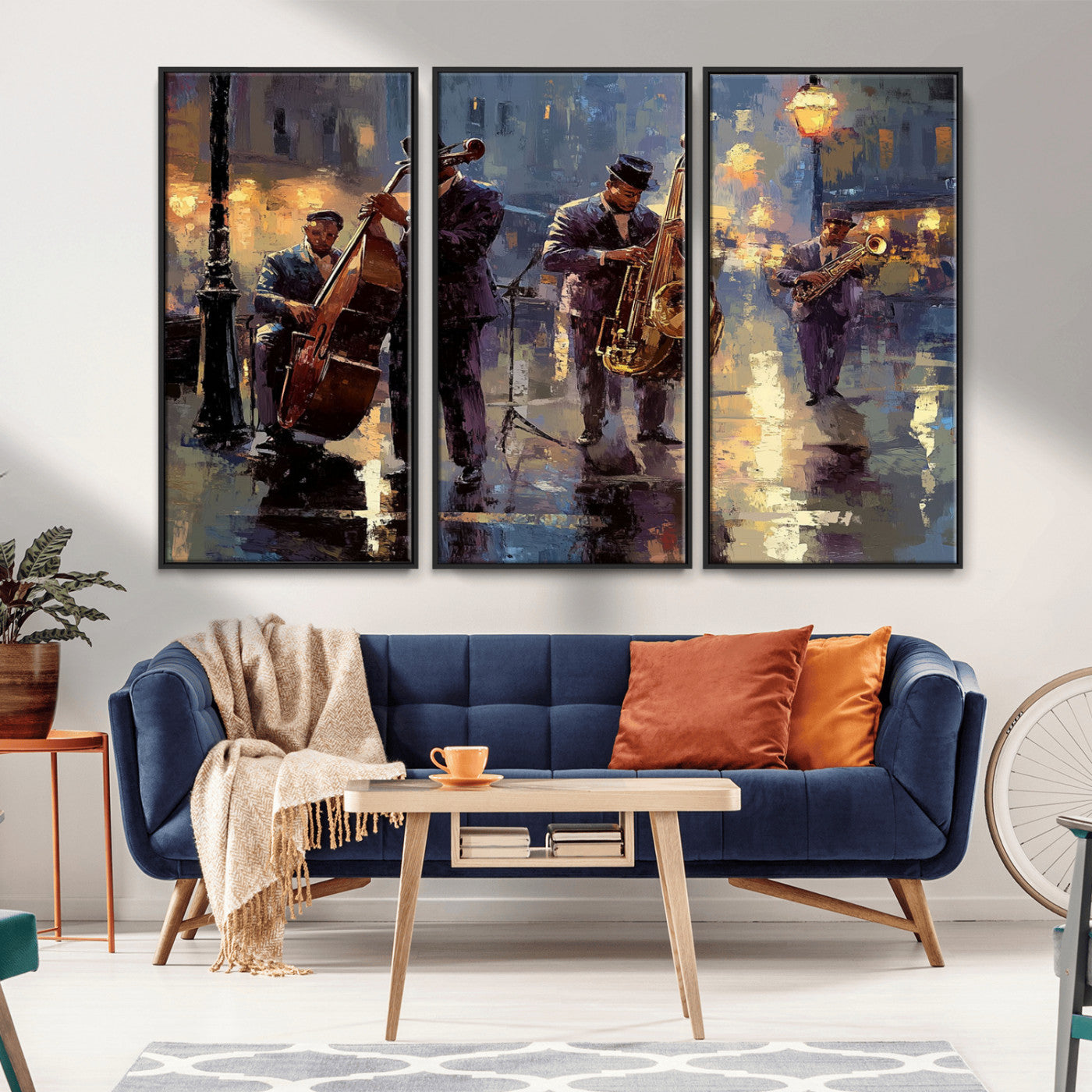 MGV-FC-48X32-3P - Afro Abstract Jazz Music Canvas Print - African American Wall Art - Colorful Framed Afro Abstract