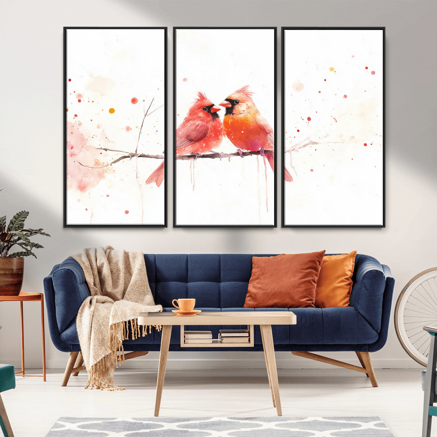 MGV-FC-48X32-3P - Cardinal Bird Canvas Wall Art - Male and Female Cardinal Print - Nature-Inspired Bird Wall Decor for