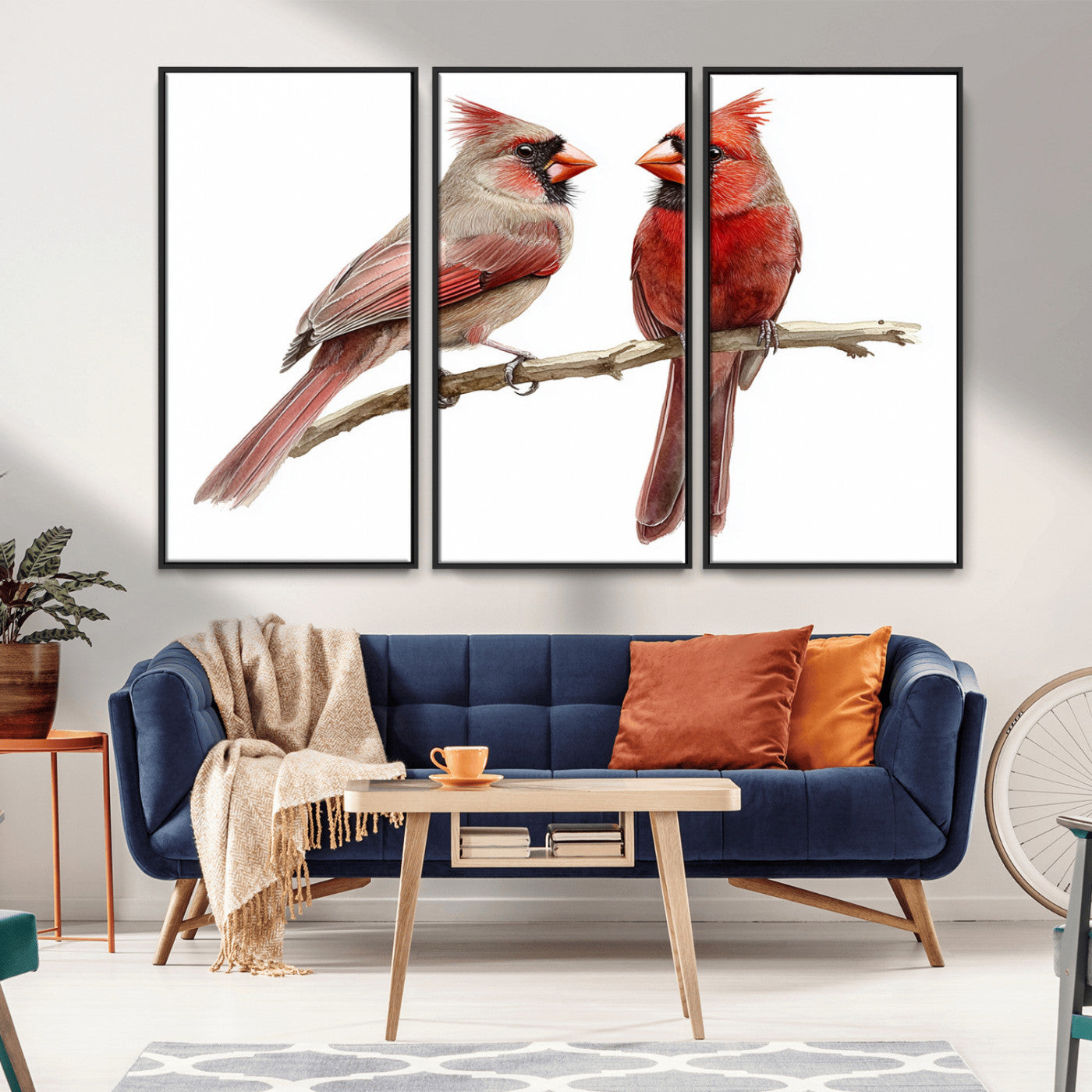 MGV-FC-48X32-3P - Cardinal Bird Canvas Wall Art - Male and Female Cardinal Print - Abstract Bird Wall Decor for Home -
