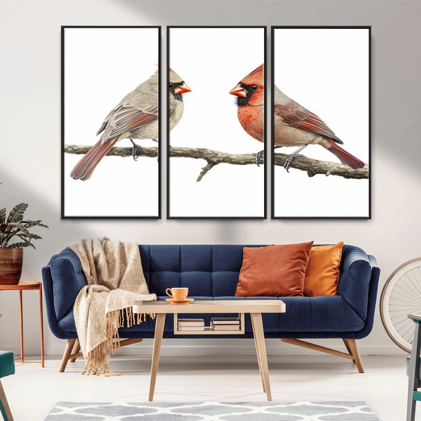 MGV-FC-48X32-3P - Cardinal Canvas Wall Art - Male and Female Cardinal Print - Nature-Inspired Bird Wall Decor for Home