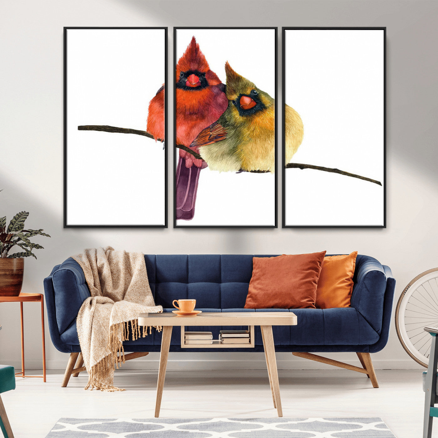 MGV-FC-48X32-3P - Cardinal Bird Canvas Wall Art - Male and Female Cardinal Print - Nature-Inspired Bird Wall Decor for